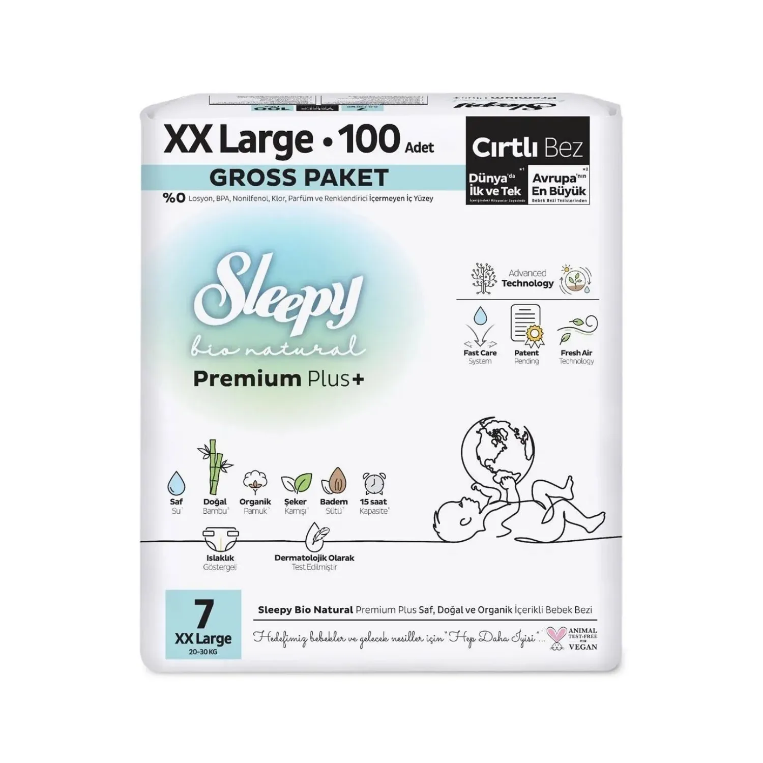 Sleepy Bebek Bezi Bio Natural 7 Numara XXL 100lü Gross Paket