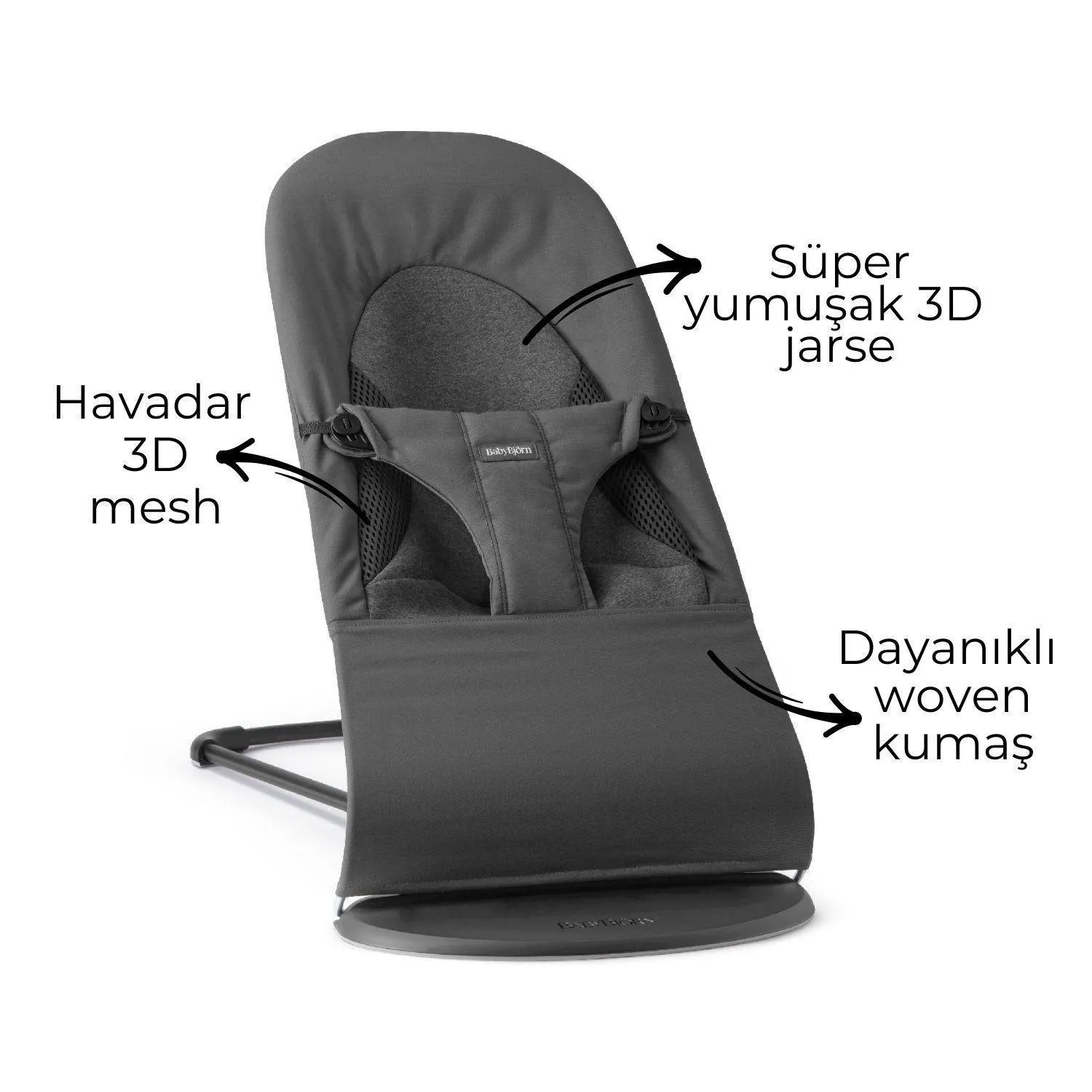 Babybjörn Balance Soft Ana Kucağı Oyuncaklı Woven Cotton Jersey Tri Fabric Dark Grey