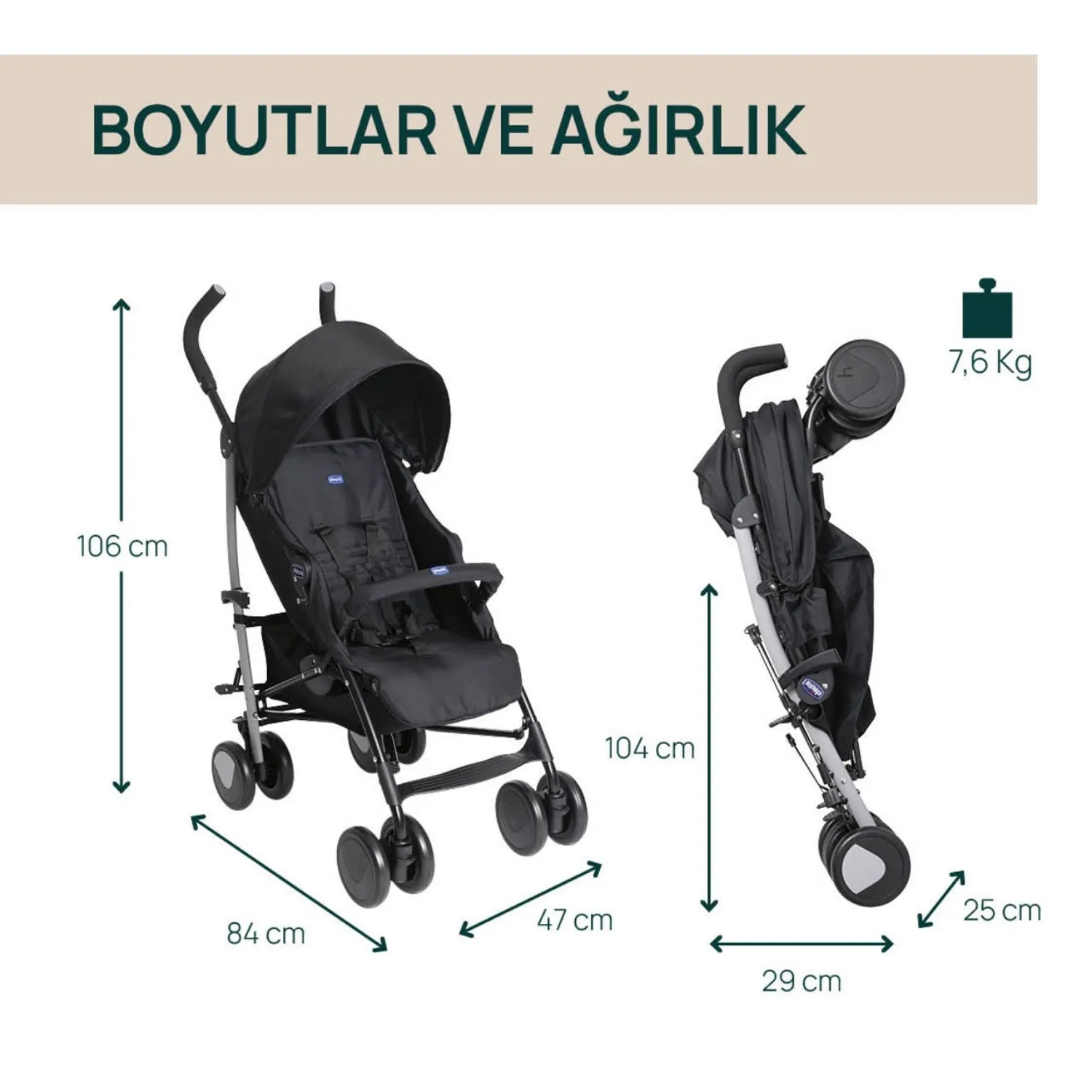 Chicco Echo Lite Baston Bebek Arabası Ebony