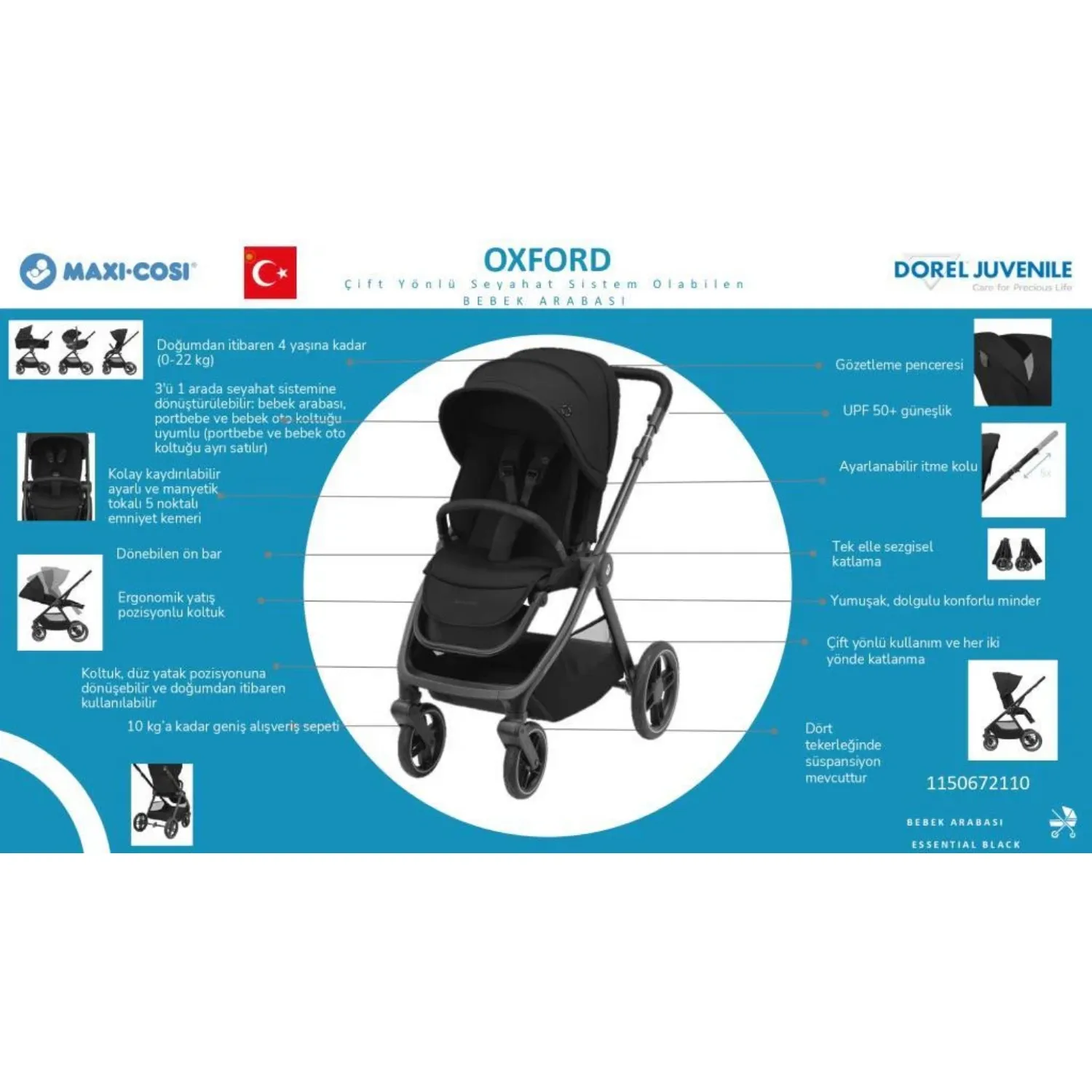 Maxi Cosi Oxford Çift Yönlü Bebek Arabası Twillic Green