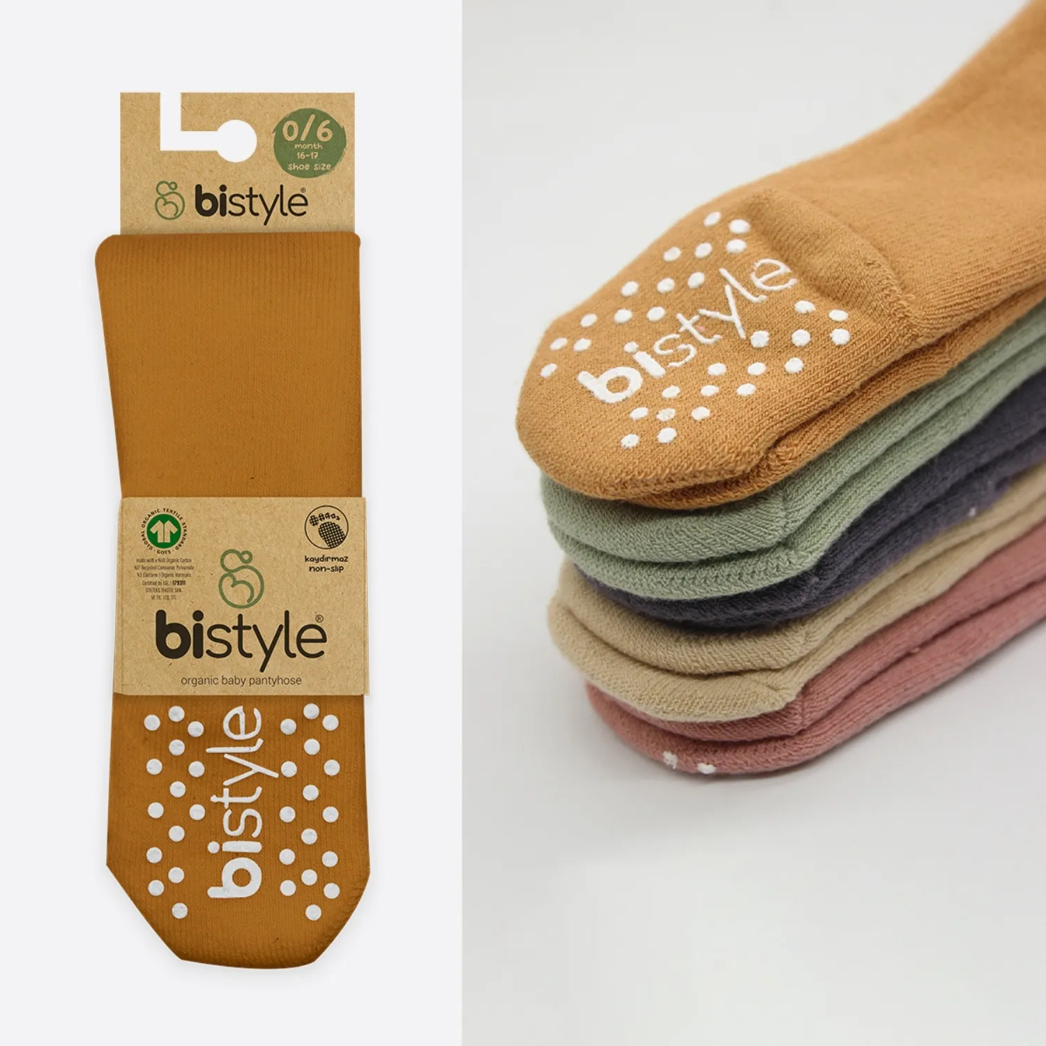 Bibaby Organik Çorap Soket Kaymaz Havlu Bistyle Hardal