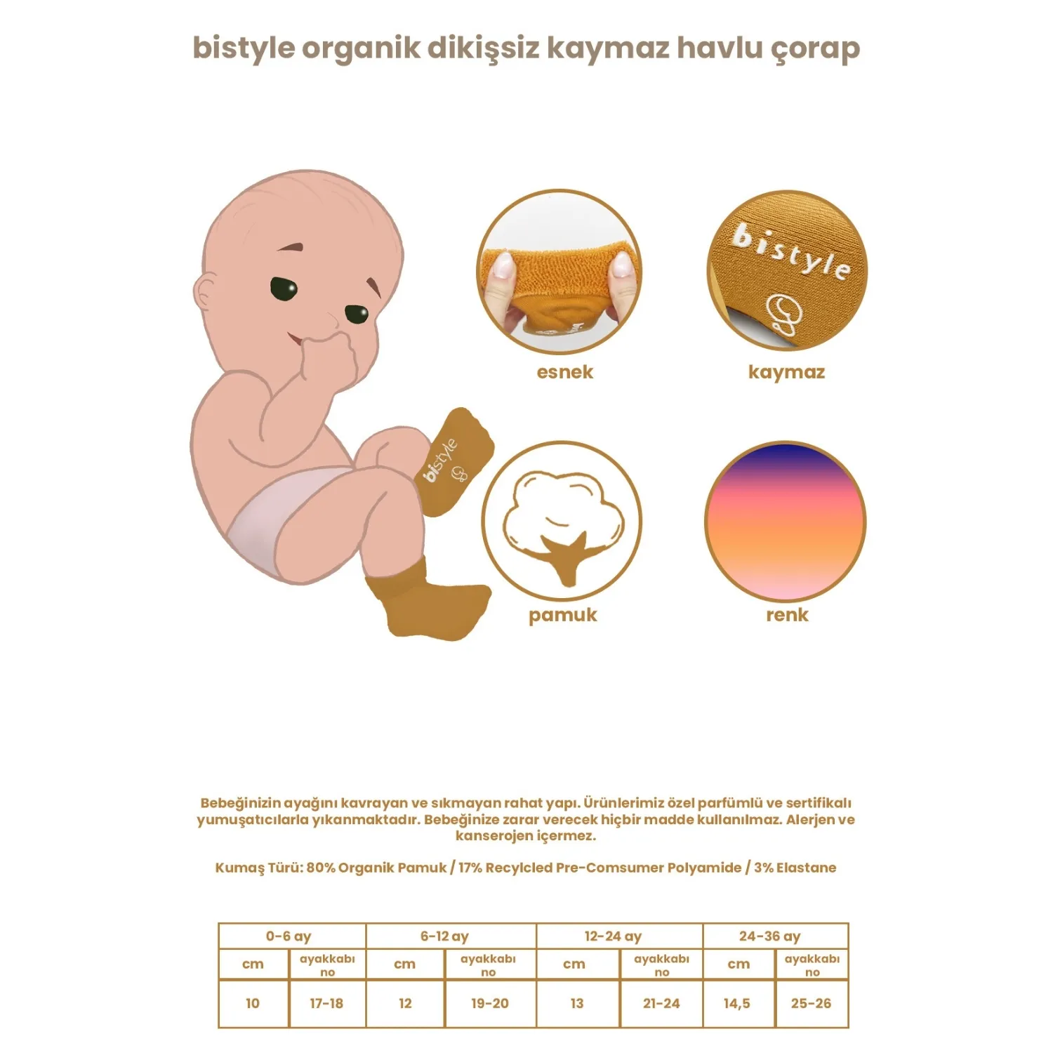 Bistyle Çorap Soket Havlu 2li Kaymaz Point Boy Hardal