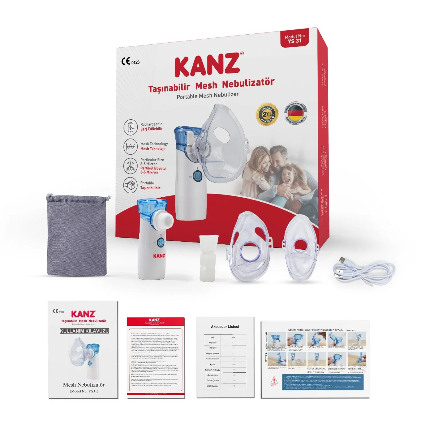 Kanz Taşınabilir Mesh Nebülizatör Şarjlı