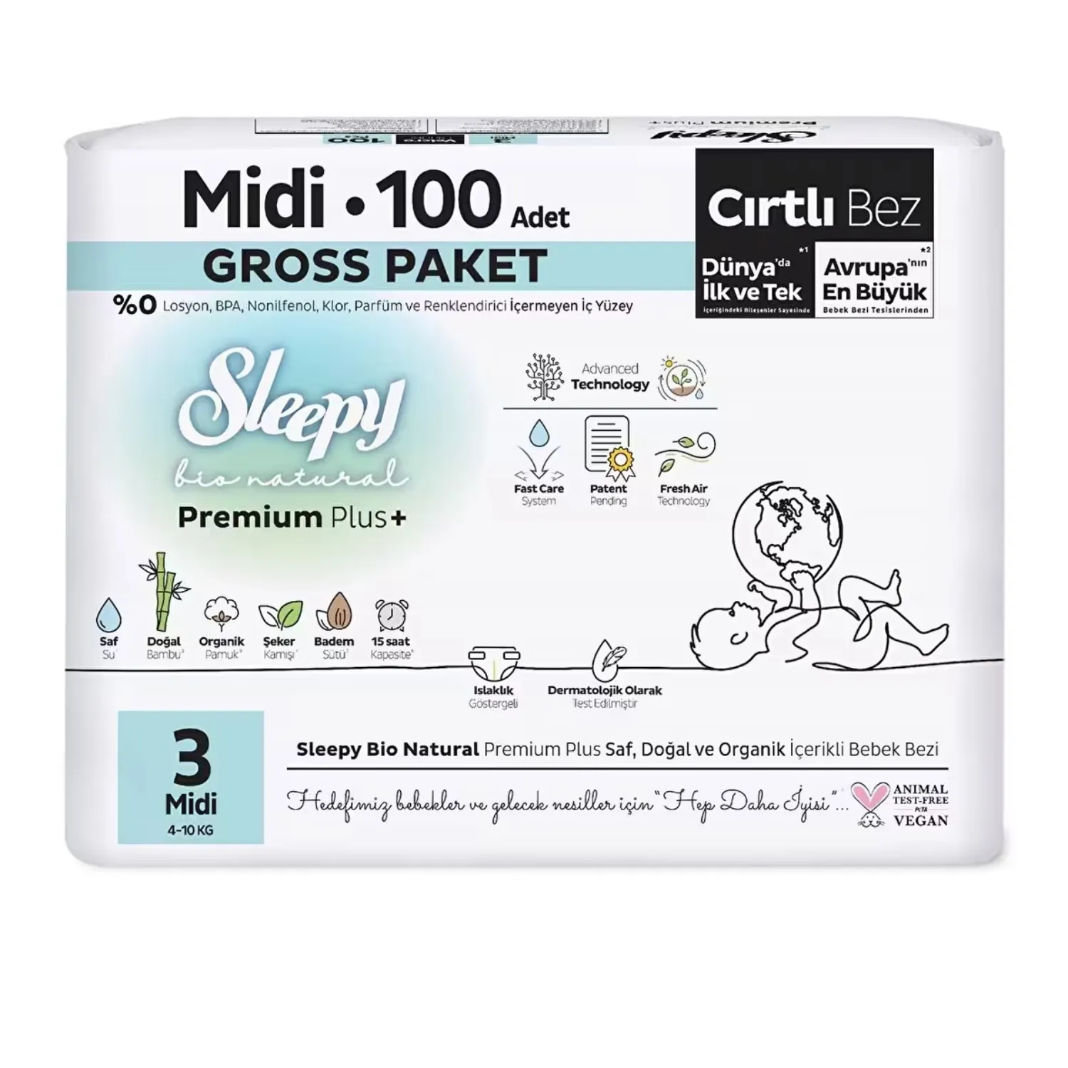 Sleepy Bebek Bezi Bio Natural 3 Numara Midi 100lü Gross Paket