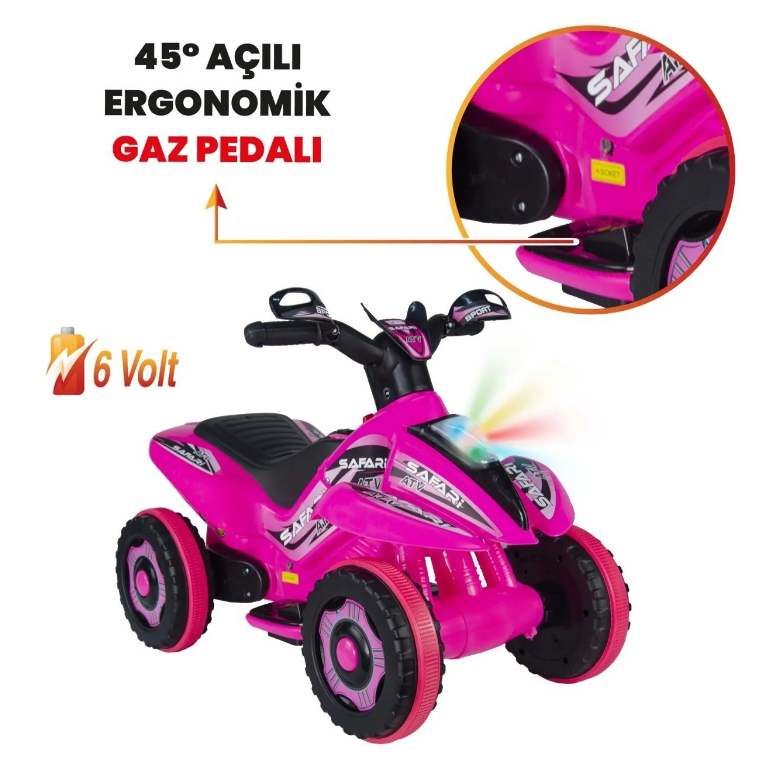 Akülü Atv Müzikli ve Led Işıklı 6V Safari Pembe