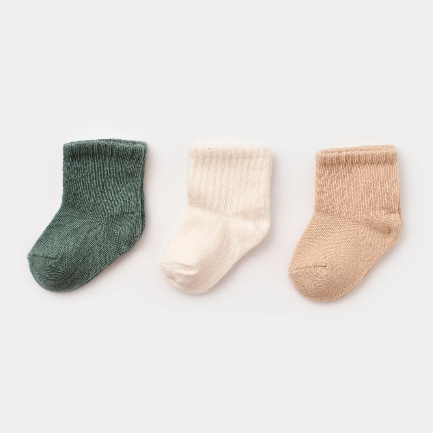 Bibaby Organik Çorap Soket 3lü Kaymaz Basic Taş - Ekru - Yeşil
