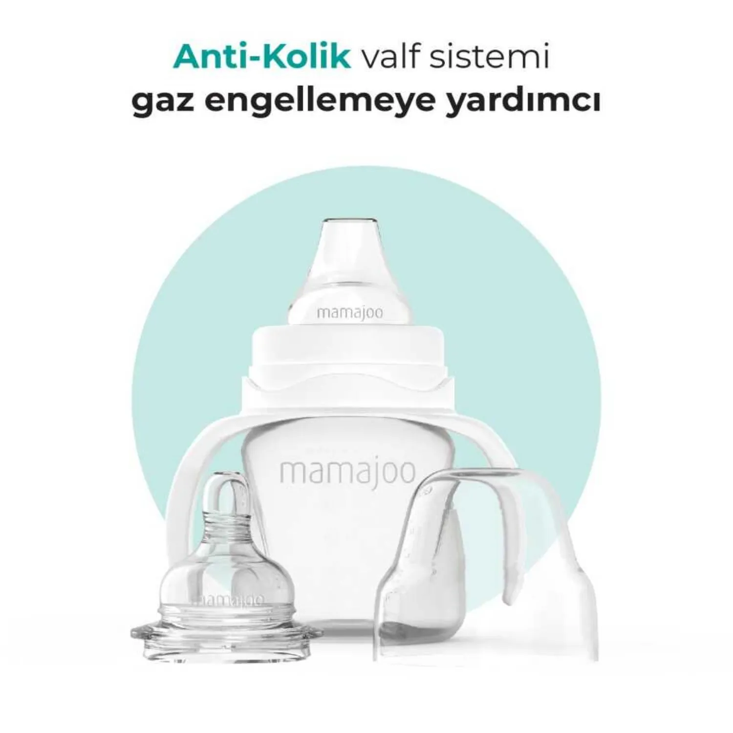 Mamajoo Kulplu Eğitici Biberon 160 ml & Anti-Kolik Silikon Bardak Ucu 6 Ay+ 