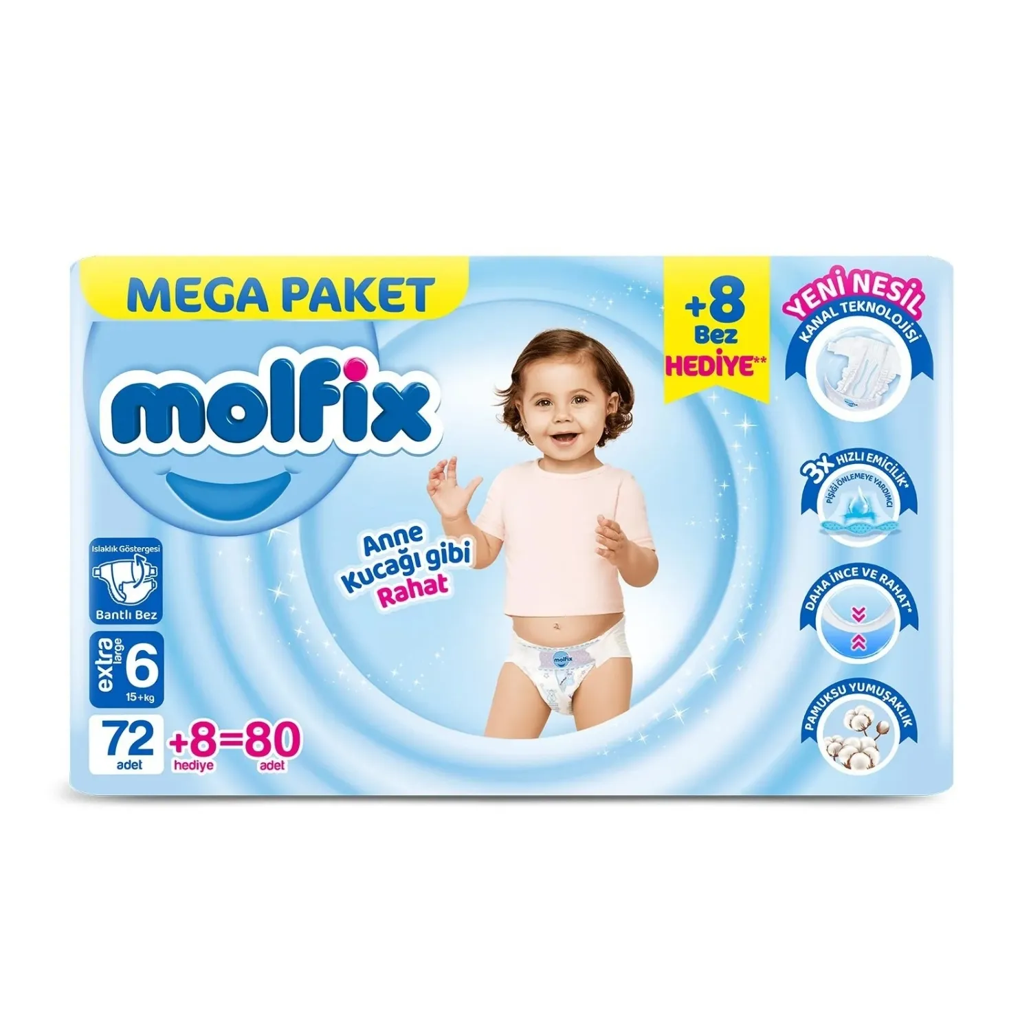 Molfix Bebek Bezi 6 Beden Extra Large 15+ Kg 80li Aylık Paket