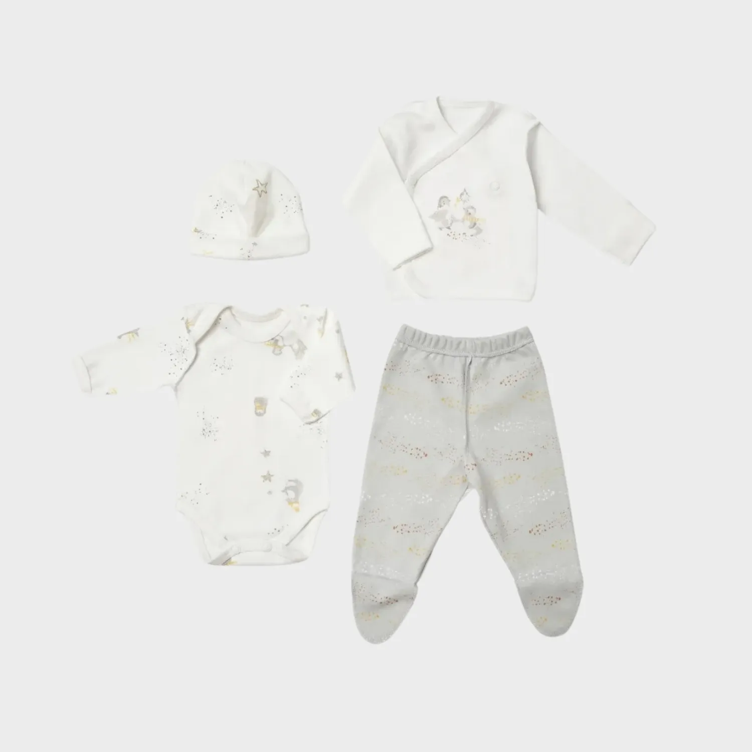 Bibaby Organik Zıbın Takımı 4lü Penguin Club Prematüre Ekru - Gri