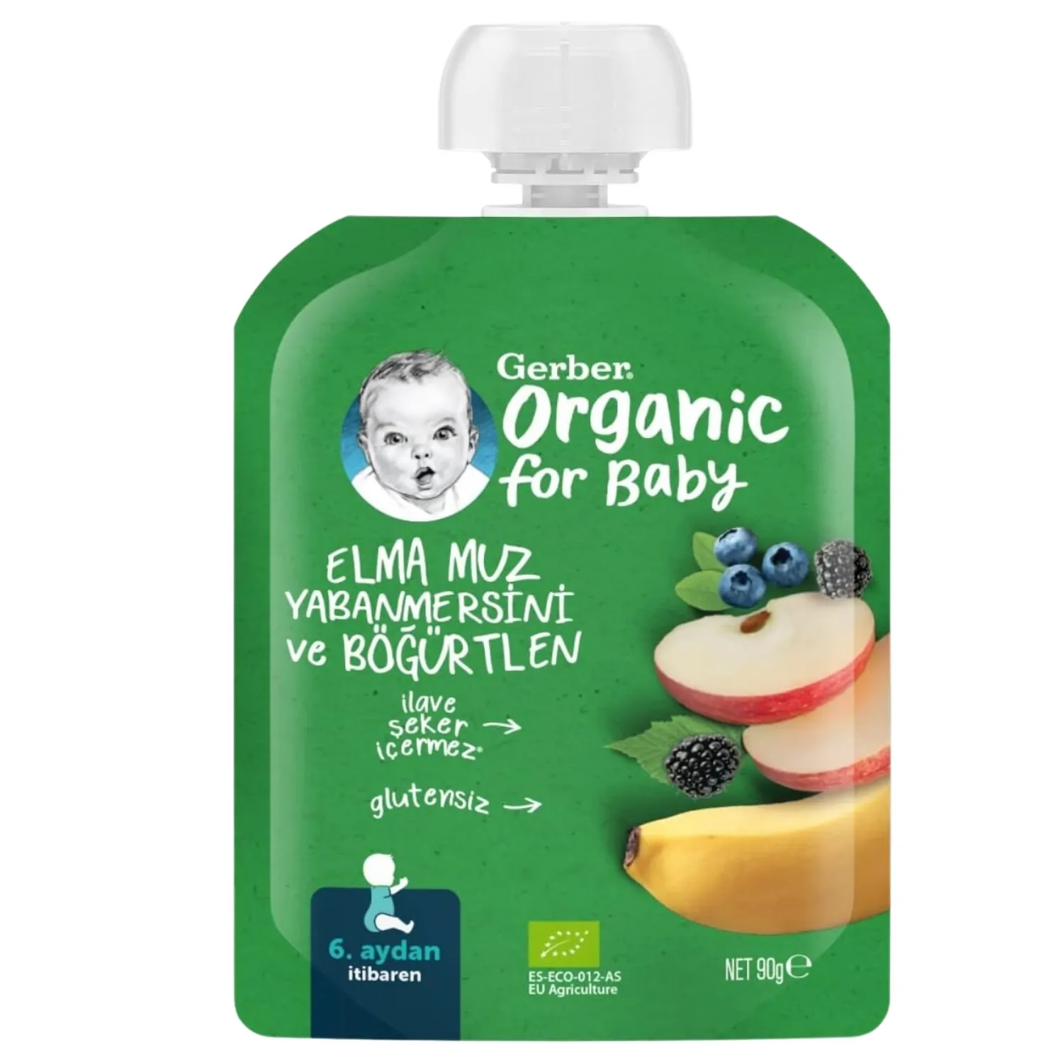 Gerber Organik Elmalı Muzlu Yabanmersinli Böğürtlenli Meyve Püresi 90 gr*7