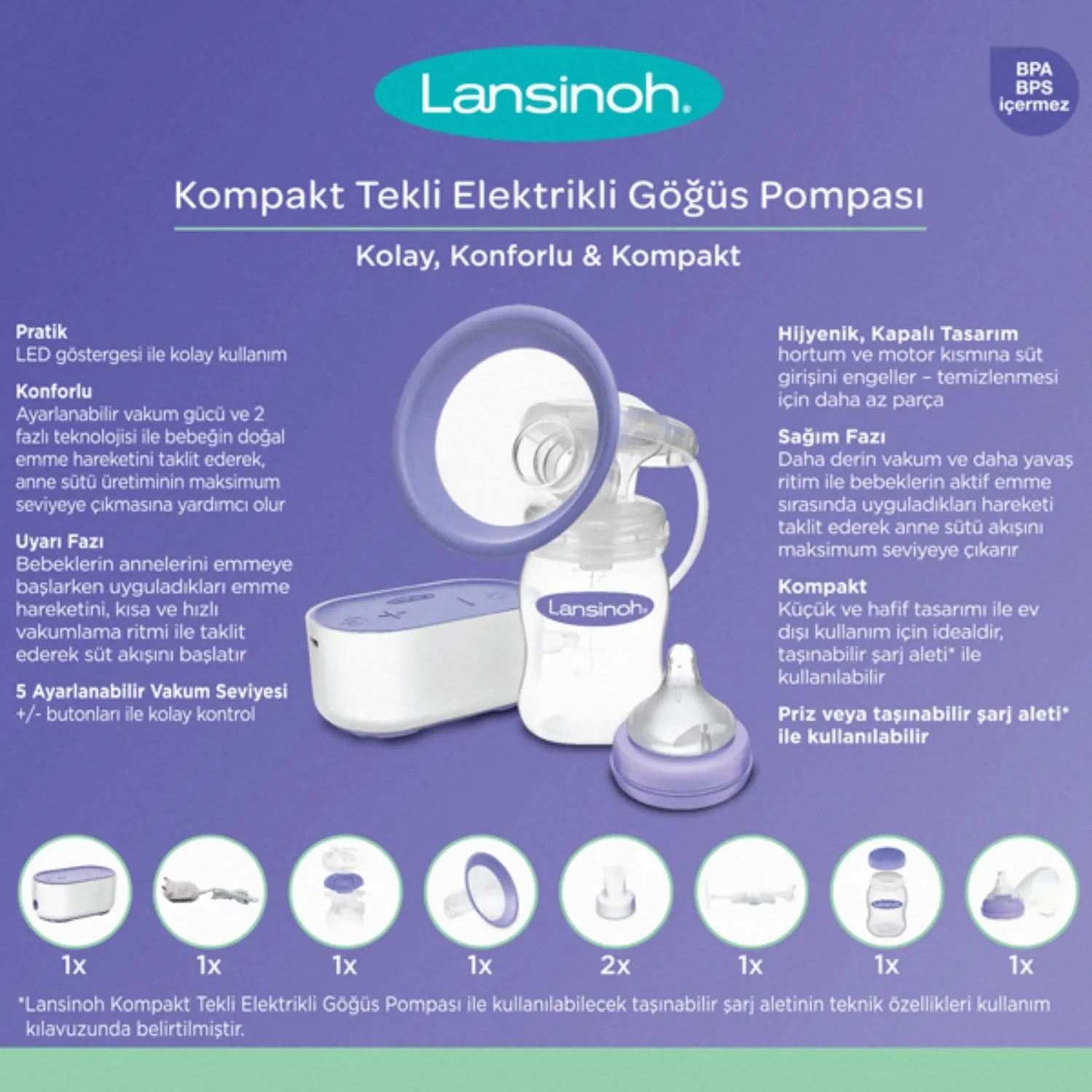 Lansinoh Kompakt Tekli Elektrikli Göğüs Pompası
