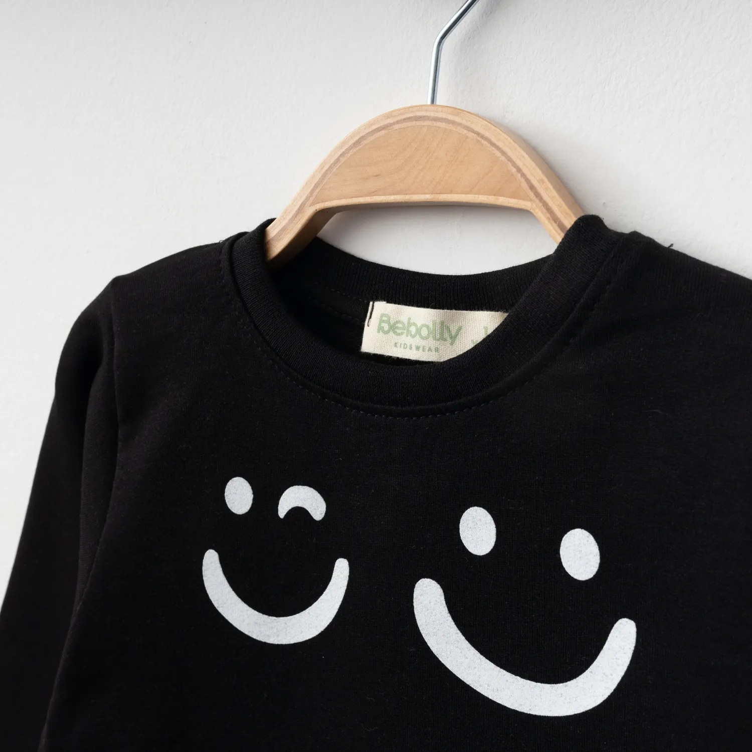 Bebolly Sweatshirt Makes Me Smile Baskılı  Siyah