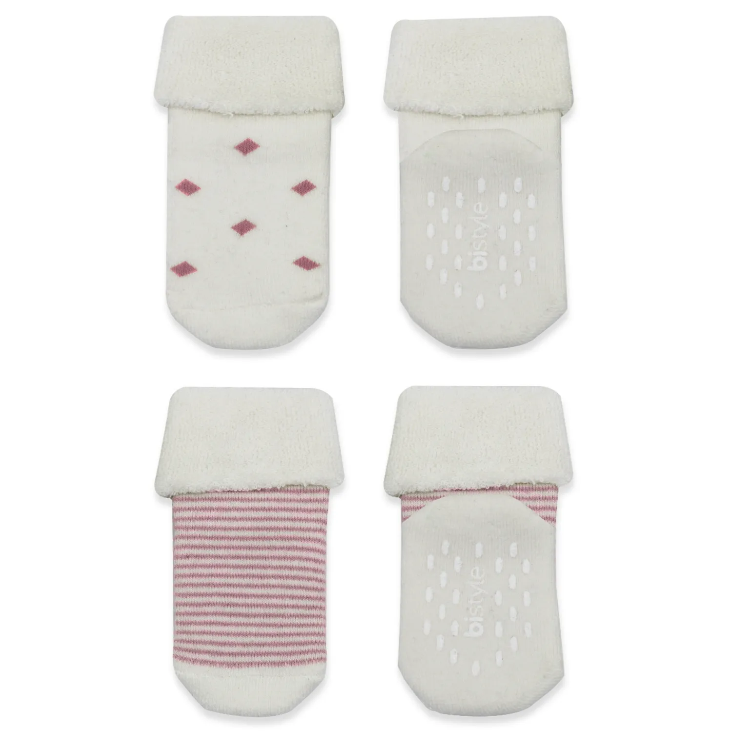 Bibaby Organik Çorap Soket Havlu 2li Kaymaz Çemberli Kıvrık Puanlı Bistyle Pudra - Ekru