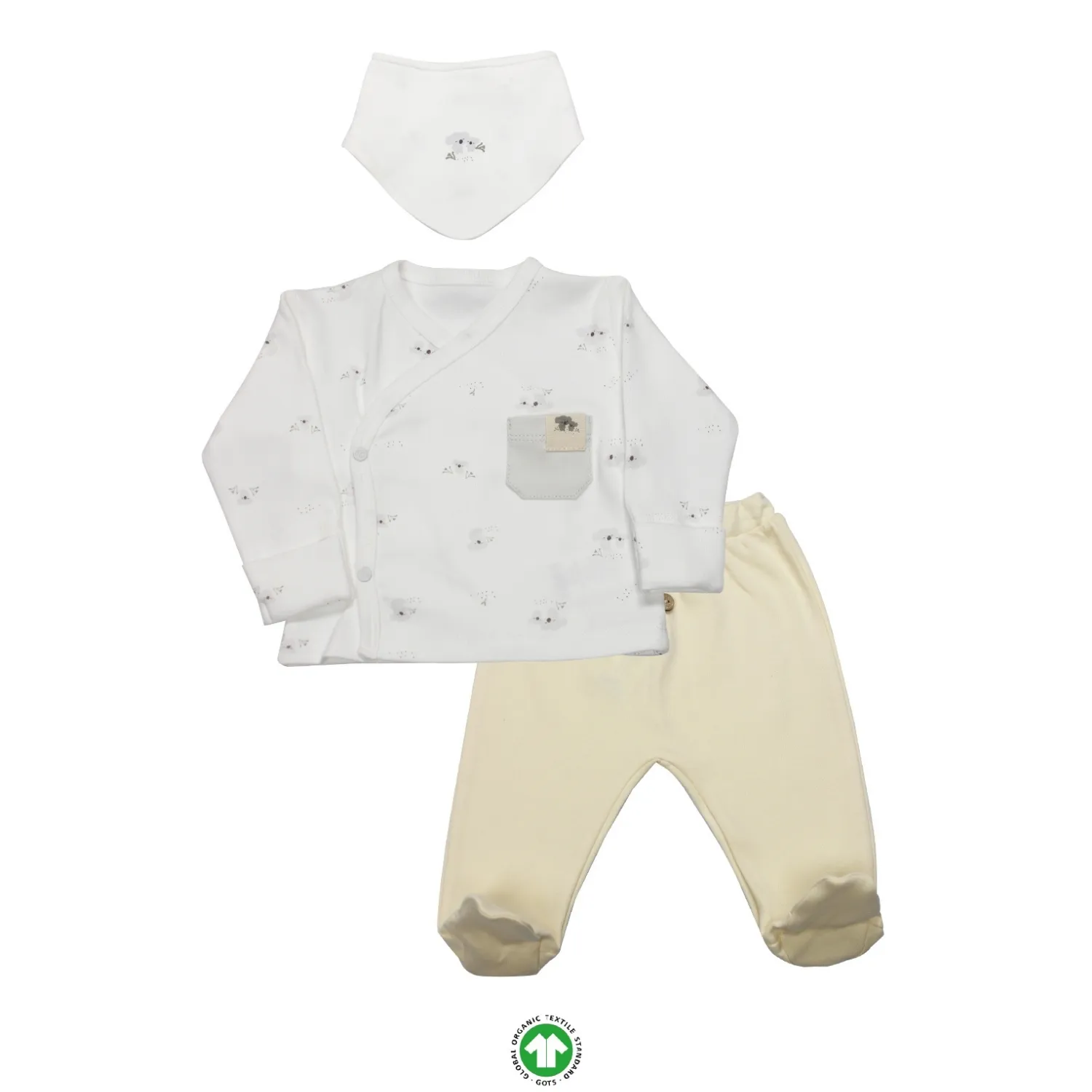 Bistyle Zıbın Takımı 3lü Little Koala Gri - Sarı - Ekru Bistyle Zıbın Takımı 3lü Little Koala Gri - Sarı - Ekru