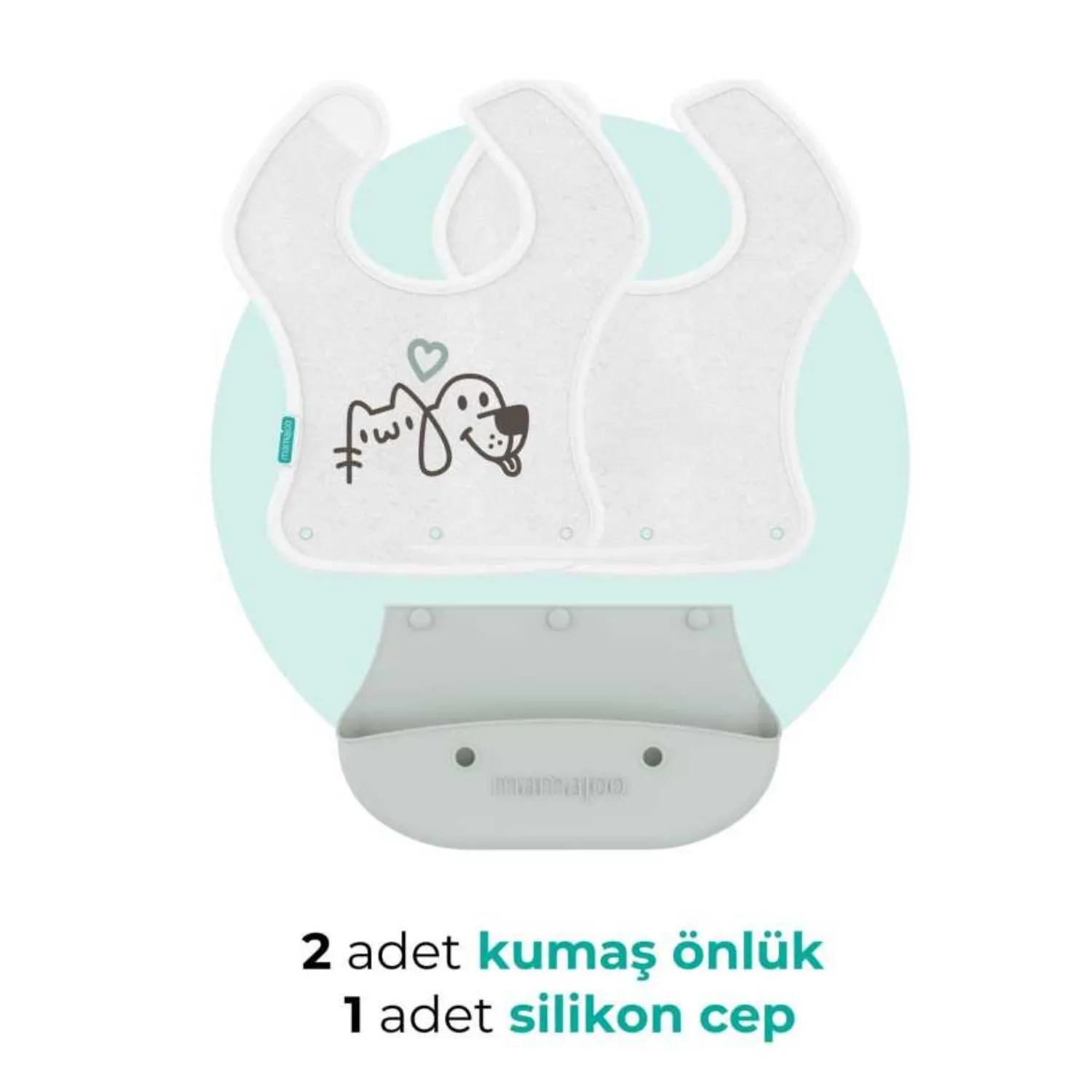 Mamajoo Katlanır Silikon & Kumaş Mama Önlüğü Powder Green