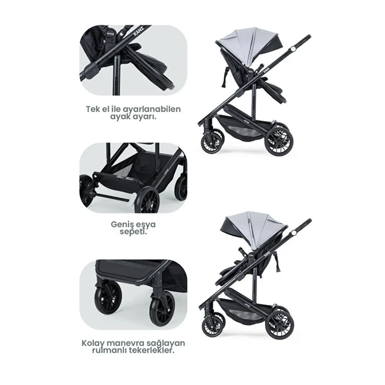 Kanz Echo Travel Sistem Bebek Arabası Grey