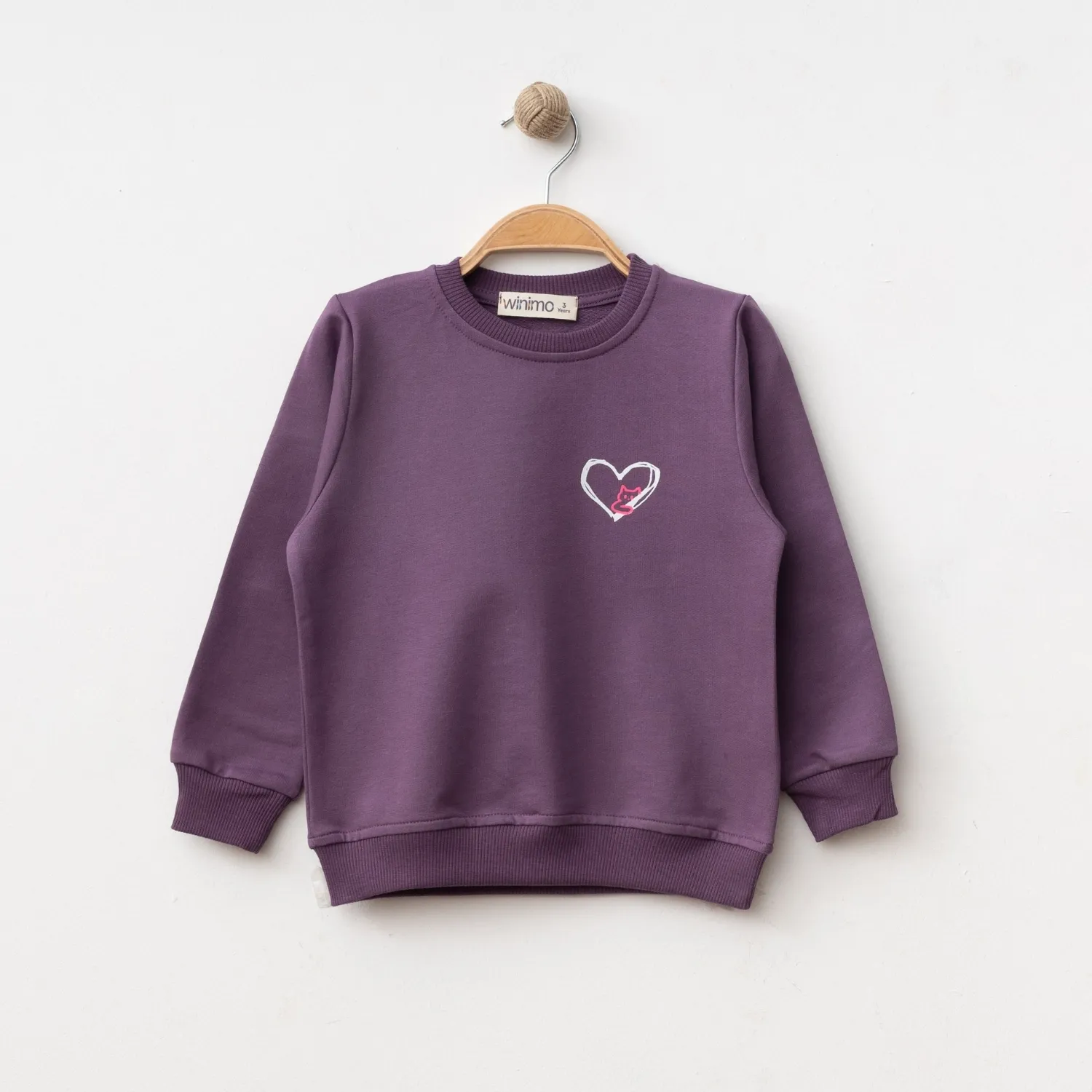 Winimo Sweatshirt Kalpli Kedi Baskılı Mor