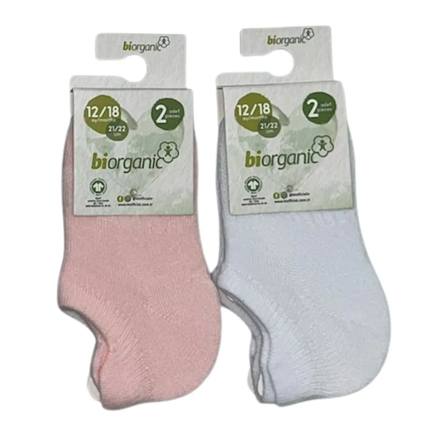 Bibaby Organik Çorap Sneakers 2li Pembe - Beyaz