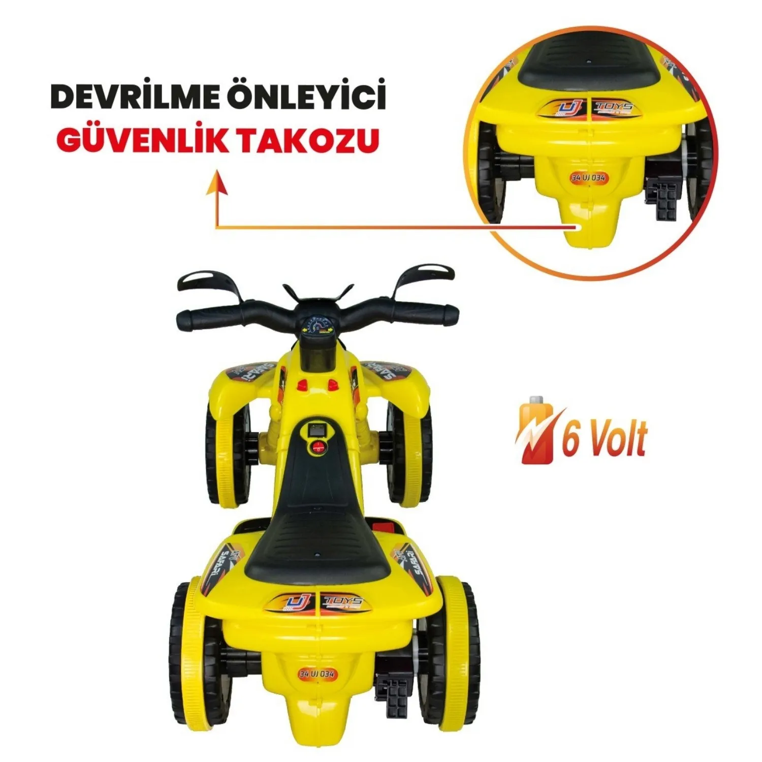 Akülü Atv Müzikli ve Led Işıklı 6V Safari Sarı