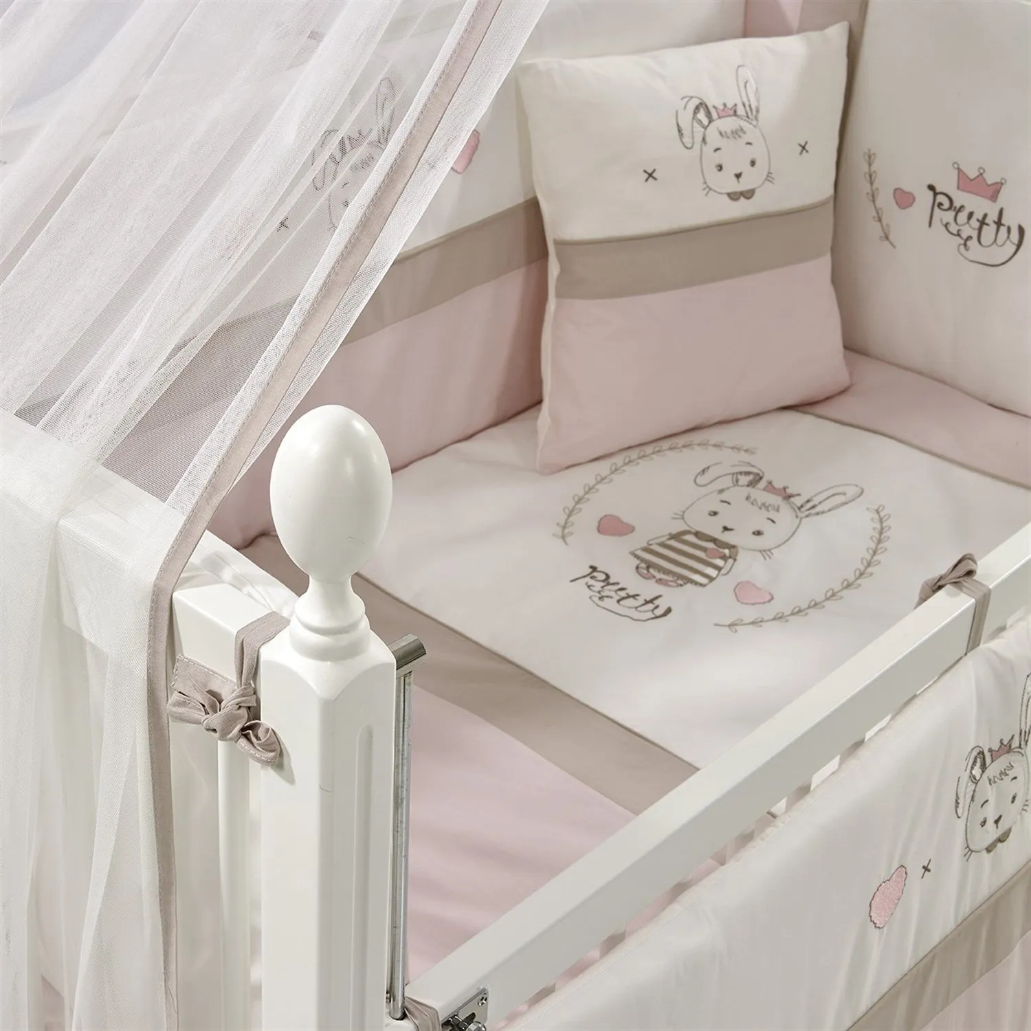 Meltem Kids Kral Beşik 60x120 cm Beyaz-Prety Pudra