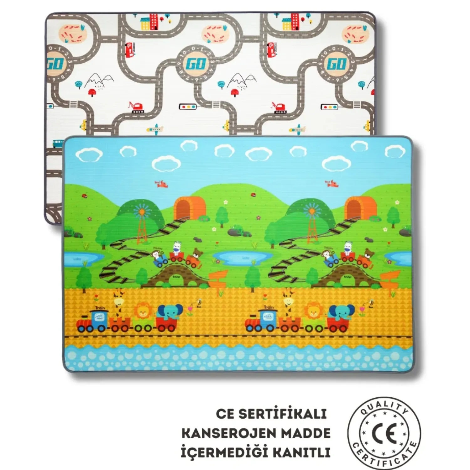 Araba Yarışı-Lokomotif Çift Taraflı Oyun Halısı 140x100x1