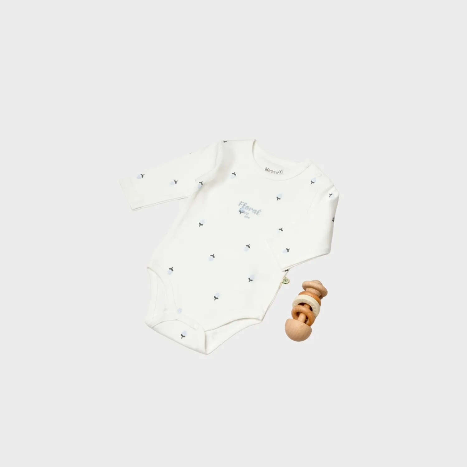Bibaby Organik Body Uzun Kol Love Floral Ekru - Lila