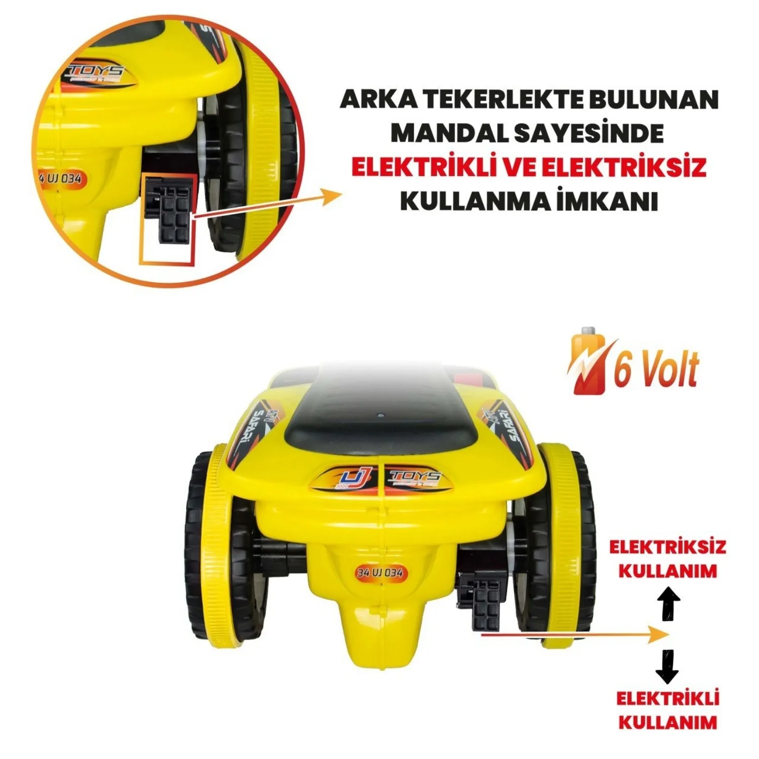 Akülü Atv Müzikli ve Led Işıklı 6V Safari Sarı