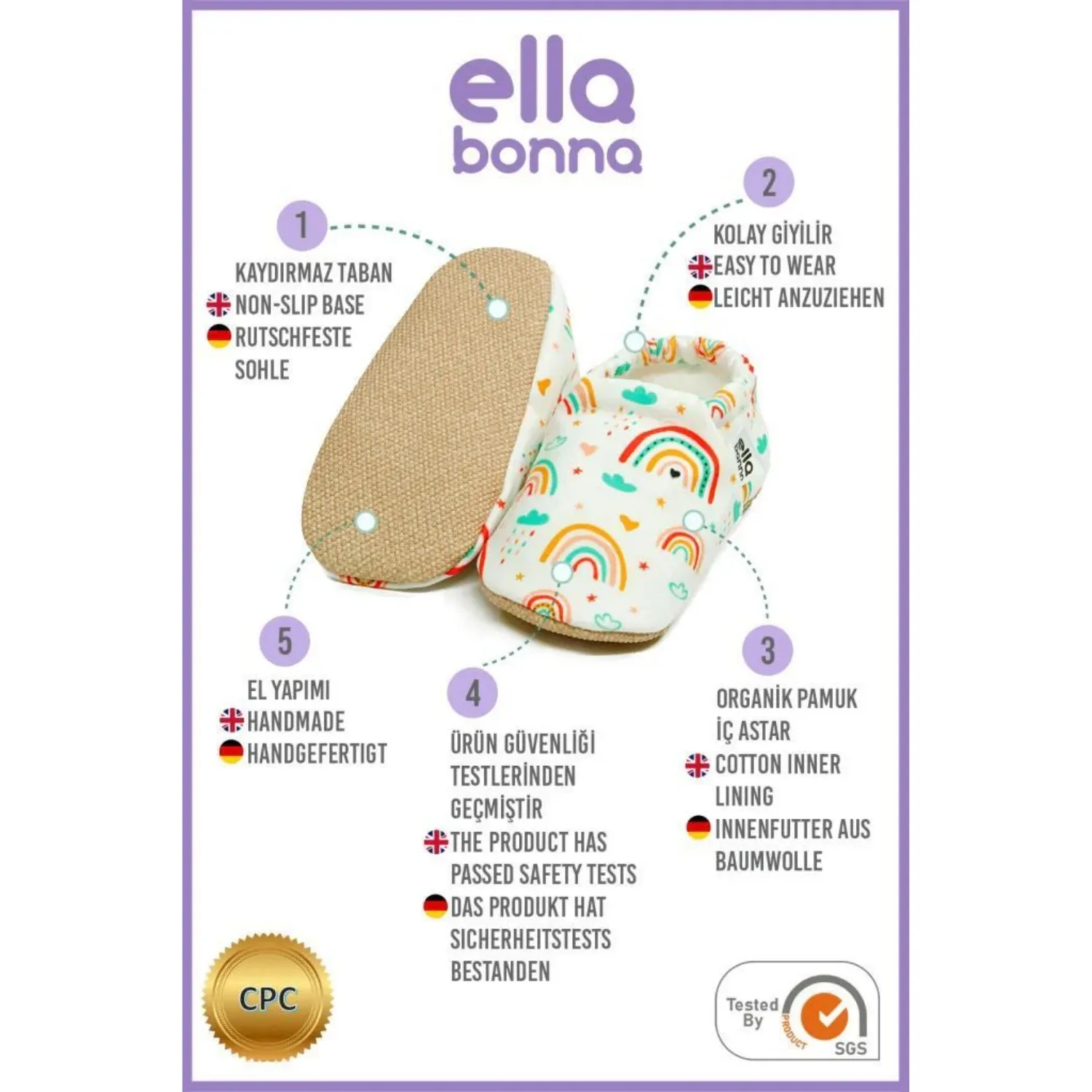 Ella Bonna Patik Kaydırmaz Taban Rainbow