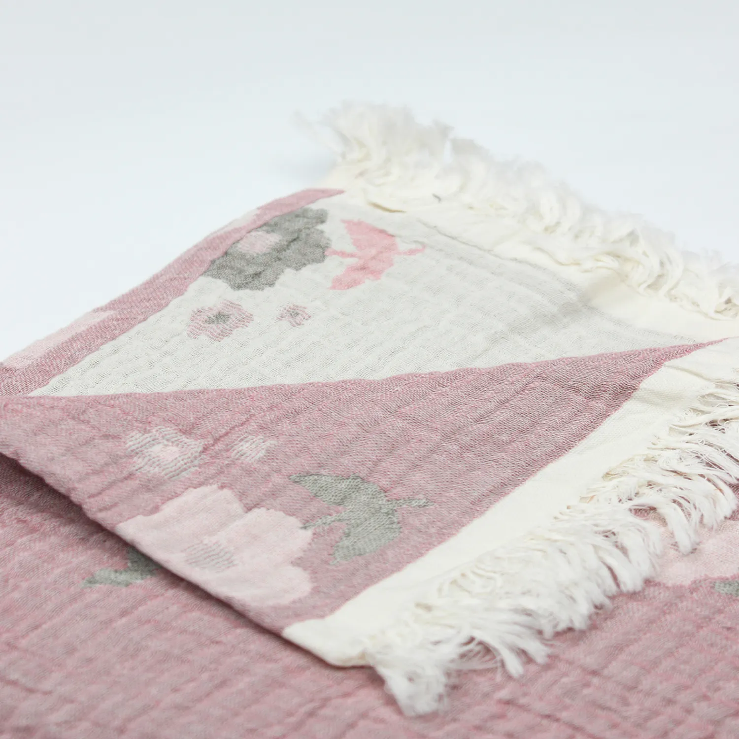 Bistyle Müslin Battaniye Jakarlı Soft White 110x110cm Pembe