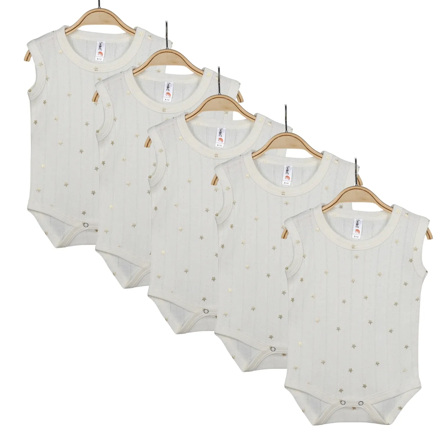 Hvc Bebek Atlet Body Jakarlı Pamuklu Yıldız Desenli Çıtçıtlı Zıbın Krem 5'li Set Kız Bebek