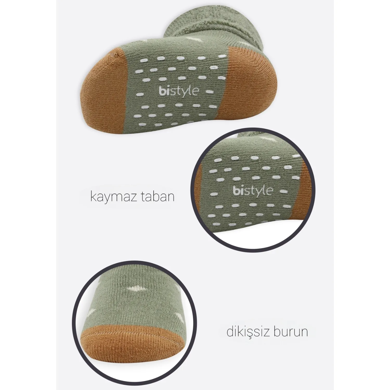Bibaby Organik Çorap Soket Havlu 2li Kaymaz Kıvrık Bistyle Puanlu Desenli Nil