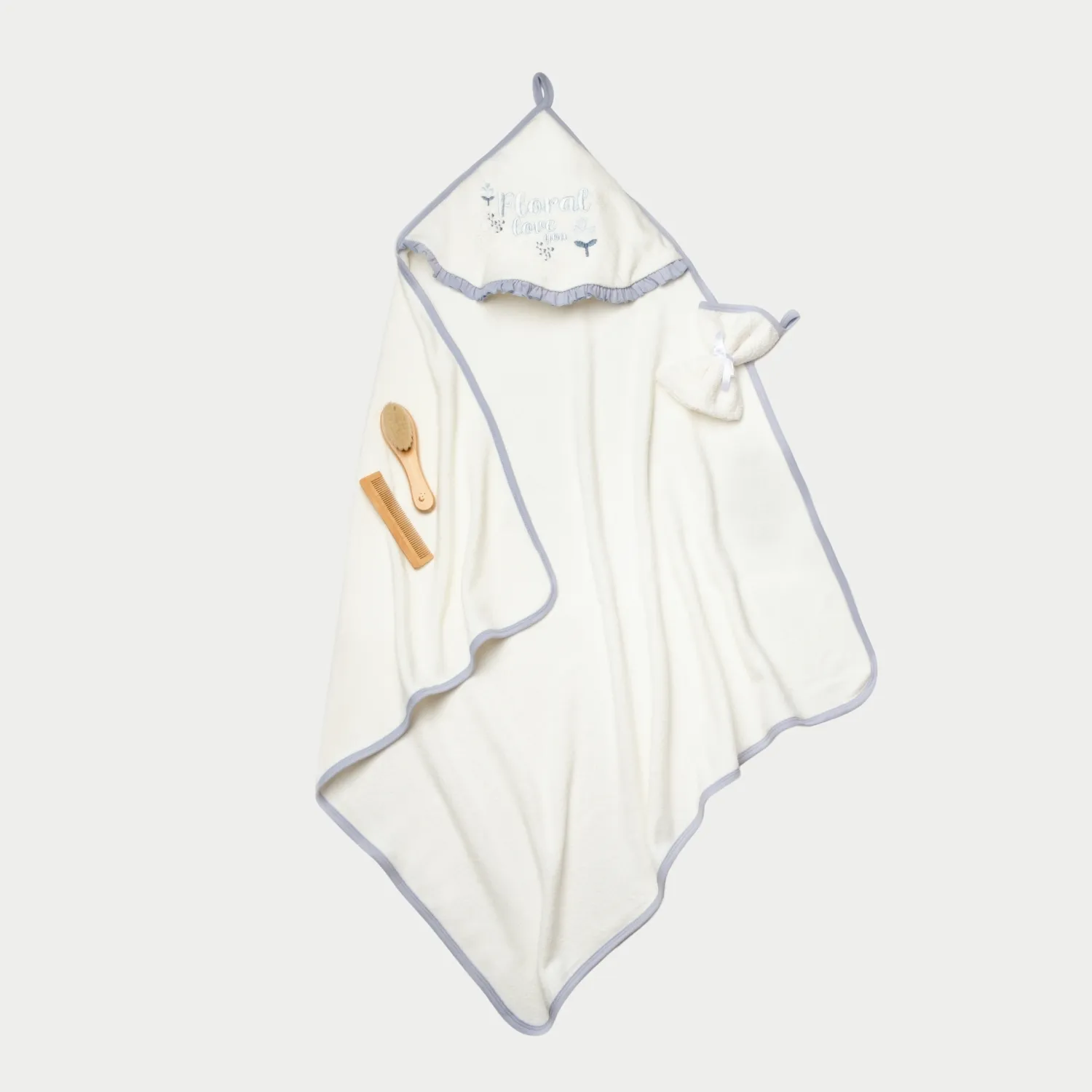 Bibaby Organik Havlu Panço Love Floral Ekru - Lila