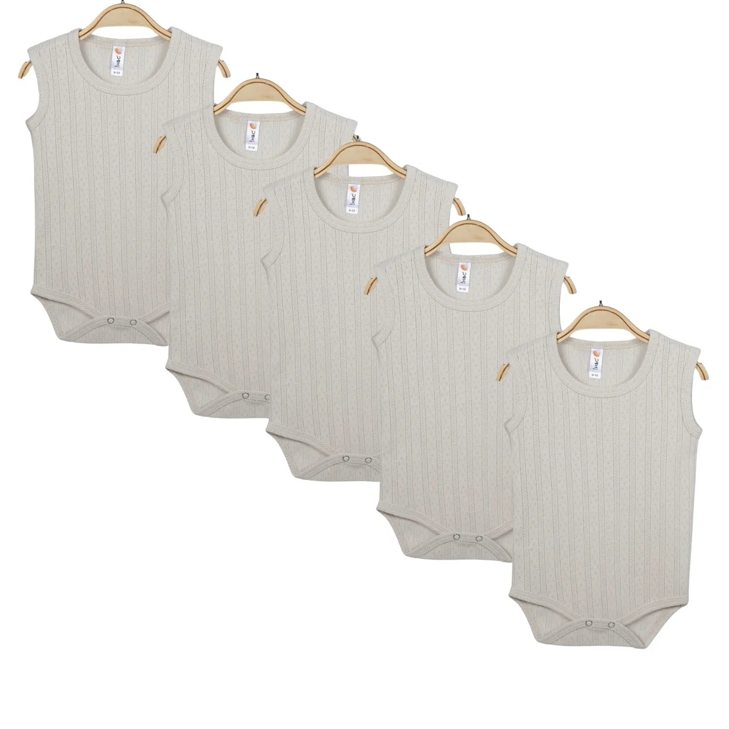 Hvc Bebek Atlet Body Jakarlı Pamuklu Çizgili Çıtçıtlı Zıbın Bej 5'li Set Unisex