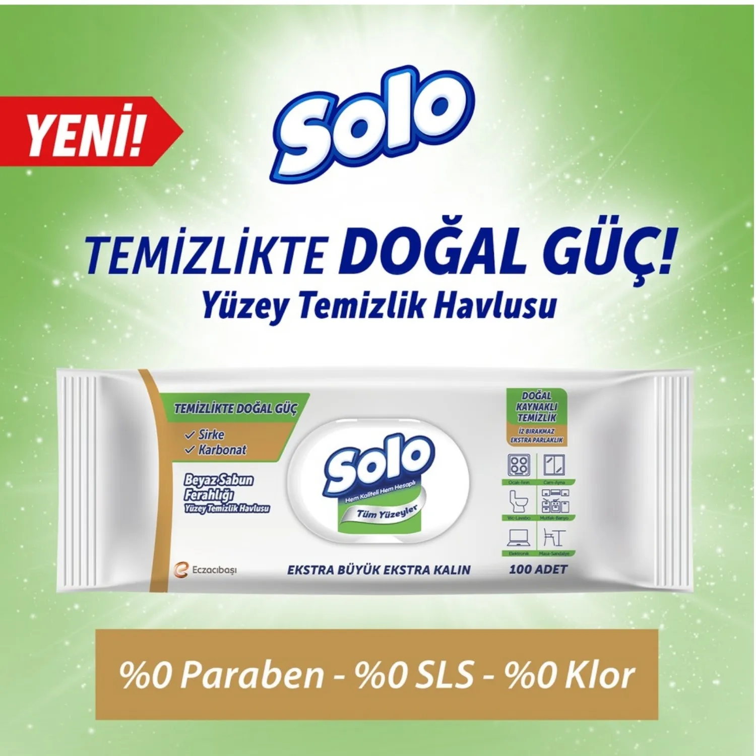 Solo XL Yüzey Temizlik Havlusu Doğal Güç Beyaz Sabun 100lü