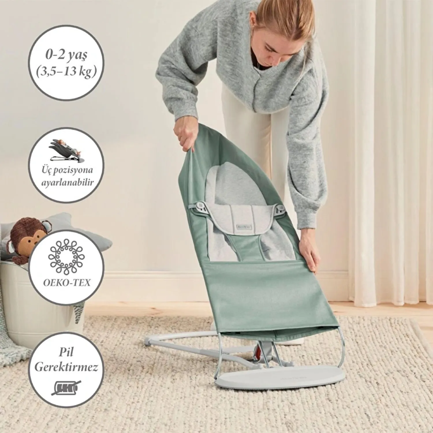 Babybjörn Balance Soft Ana Kucağı Woven Cotton Jersey Light Sage Green-Grey