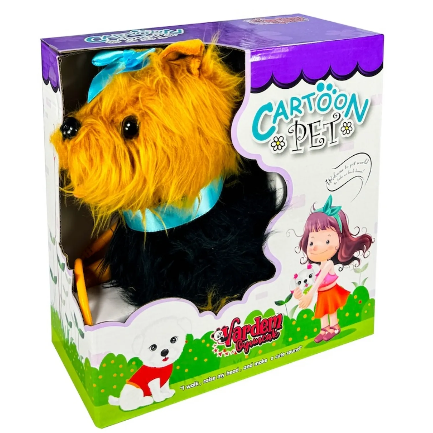 Peluş Tasmalı Yürüyen Mavi Fiyonklu Köpek