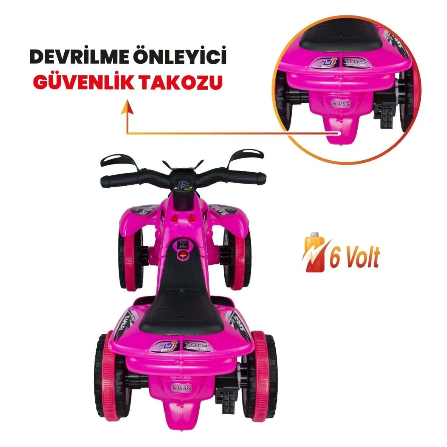 Akülü Atv Müzikli ve Led Işıklı 6V Safari Pembe