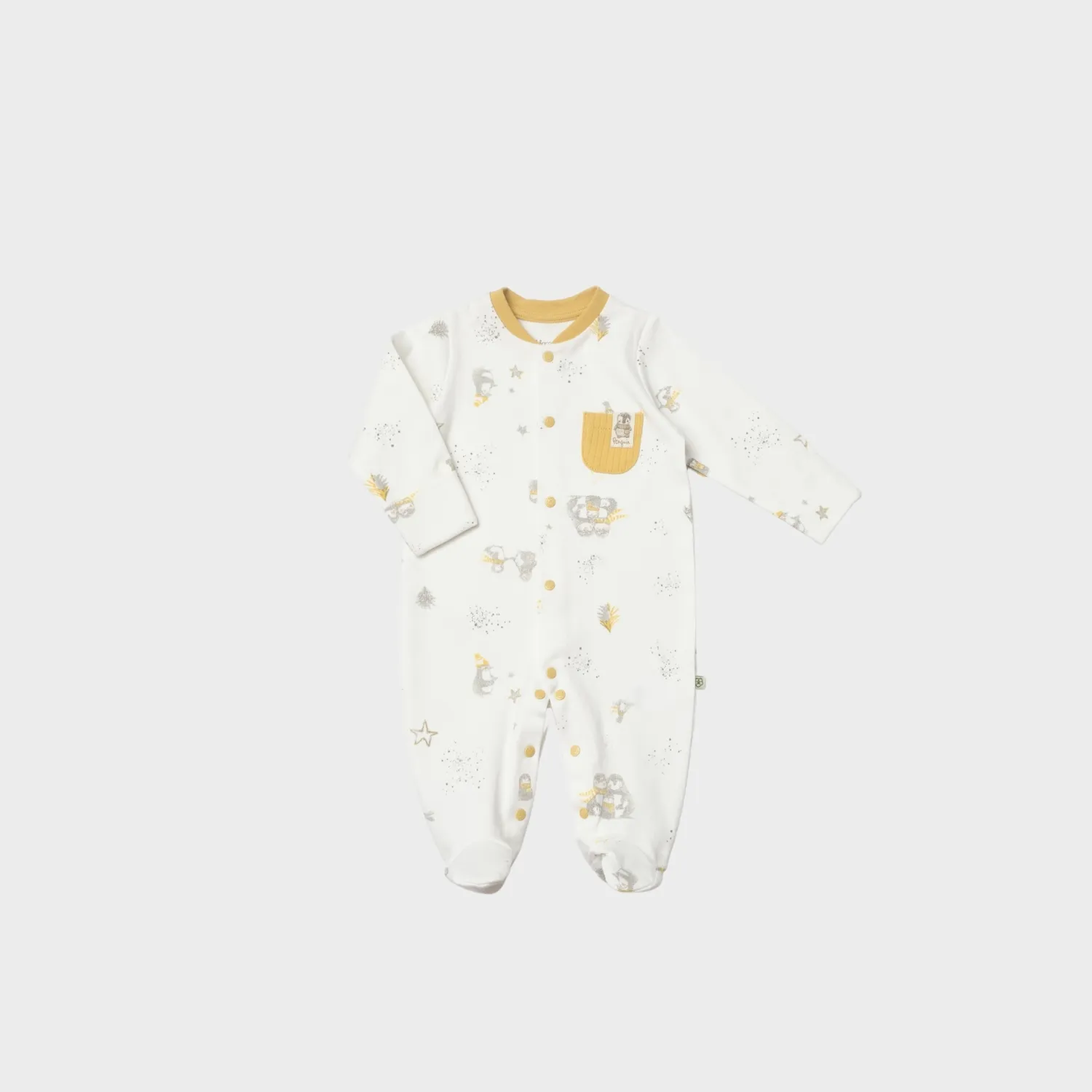 Bibaby Organik Hastane Çıkışı 4lü Tulumlu Penguin Club Ekru - Gri