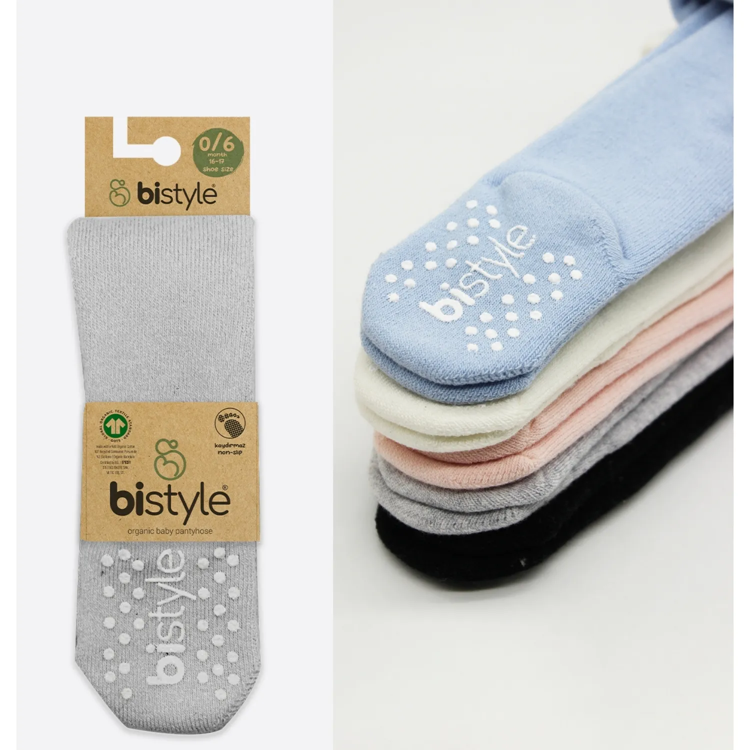 Bibaby Organik Çorap Soket Kaymaz Havlu Bistyle Gri