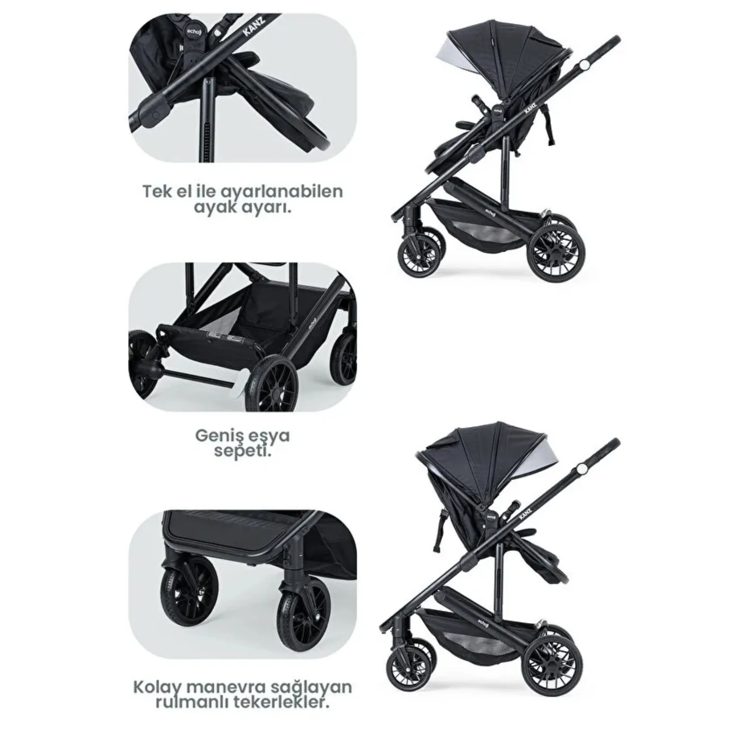 Kanz Echo Travel Sistem Bebek Arabası Siyah