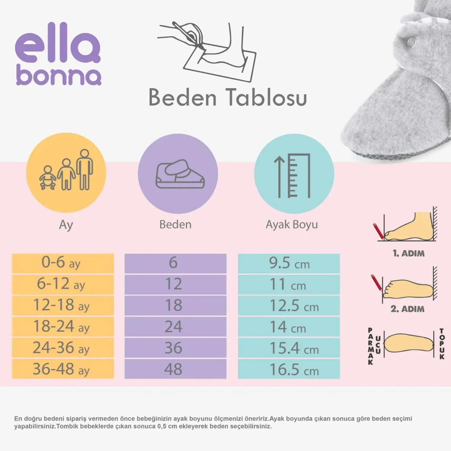 Ella Bonna Ev Botu Organik Pamuk Kaydırmaz Taban Basic Gri