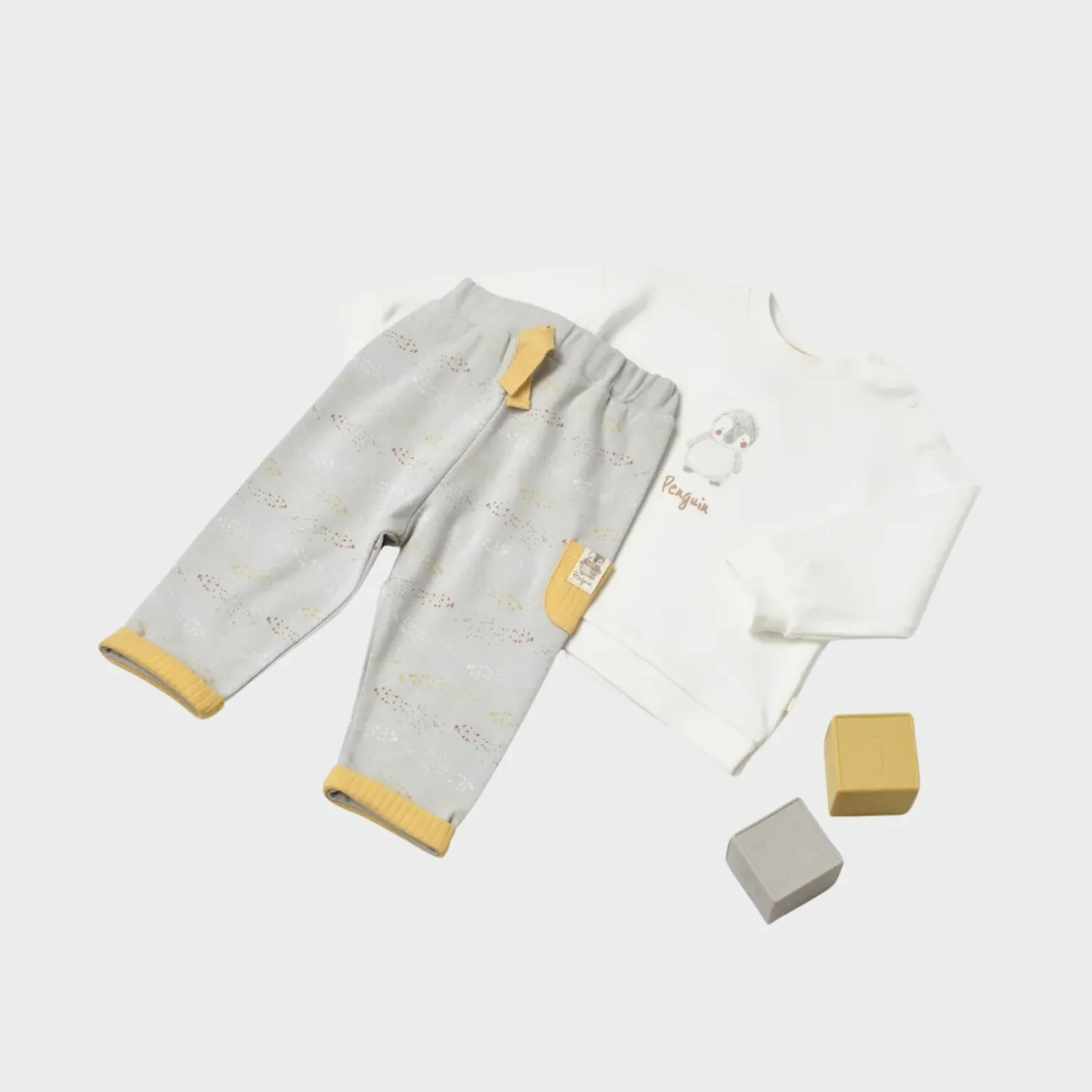 Bibaby Organik 2li Takım Penguin Club Ekru - Gri