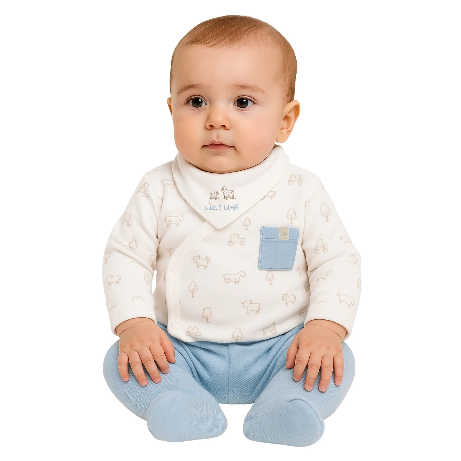 Bistyle Zıbın Takımı 3lü Curly Lamb Bej - Mavi - Ekru