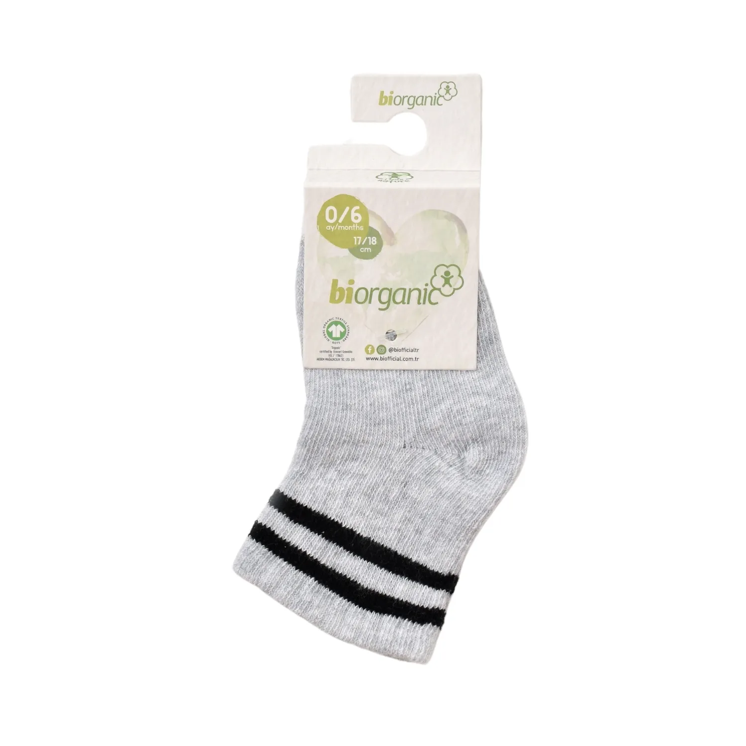 Bibaby Organik Çorap Soket Çizgili Gri