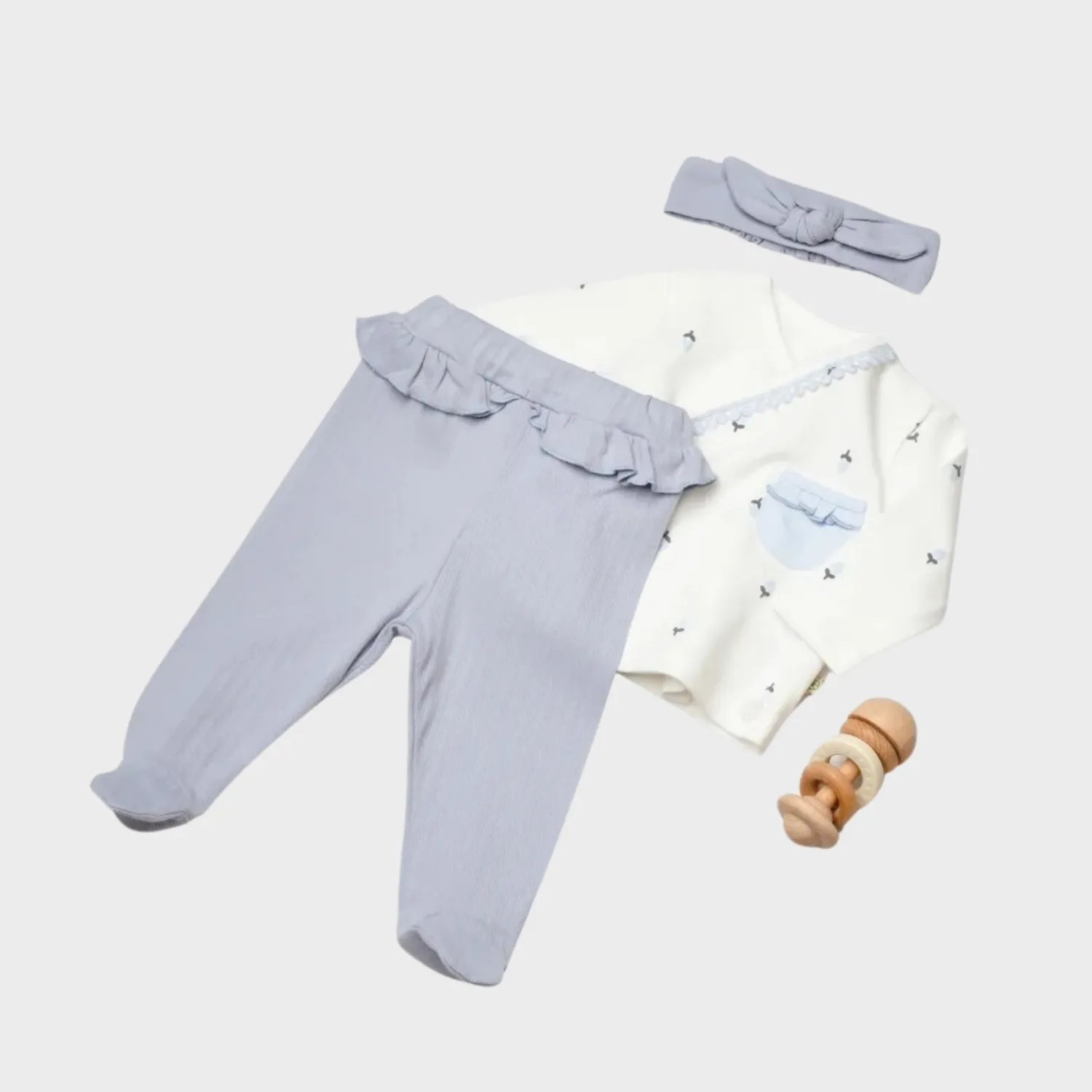 Bibaby Organik Zıbın Takımı 3lü Love Floral Baby Ekru - Lila