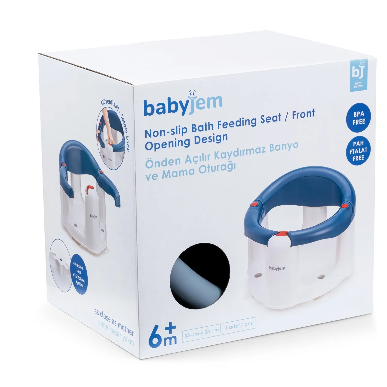Babyjem Önden Açılır Bebek Banyo&Mama Oturağı İndigo Mavi
