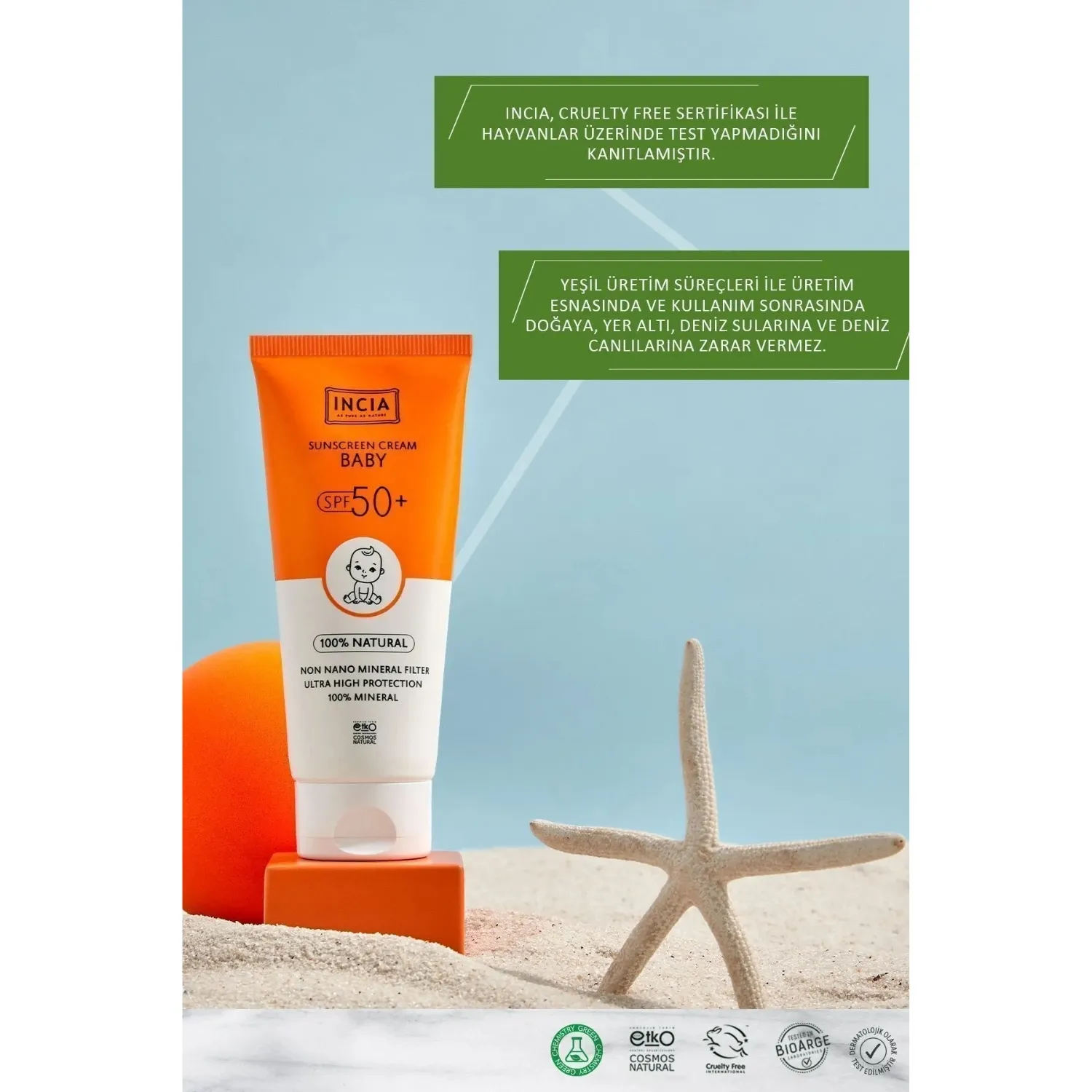 INCIA %100 Doğal Bebek için Güneş Kremi Mineral Filtreli 50 SPF 50ml