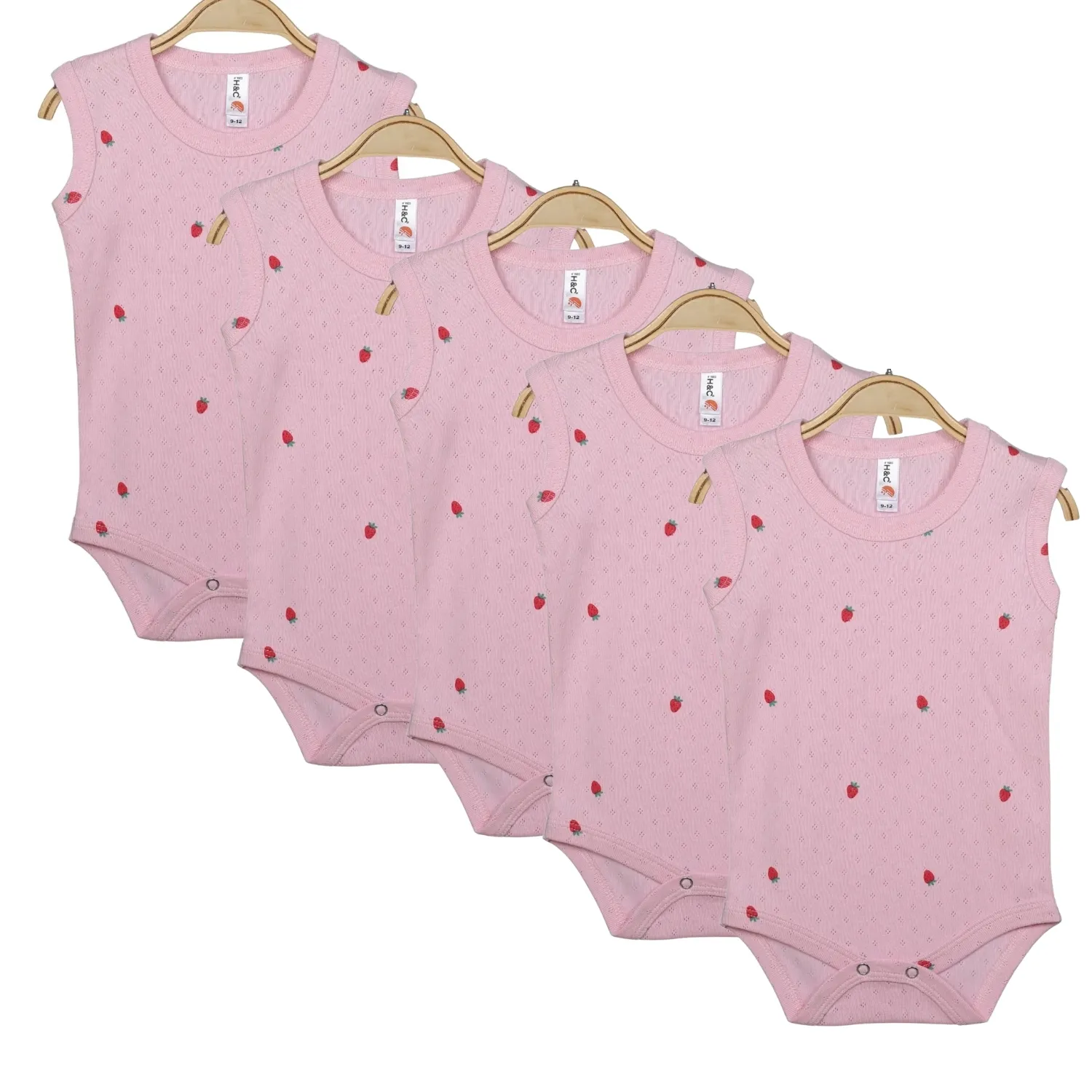 Hvc Bebek Atlet Body Jakarlı Pamuklu Meyve Desenli Çilek Çıtçıtlı Zıbın Pembe 5'li Set Kız Bebek 