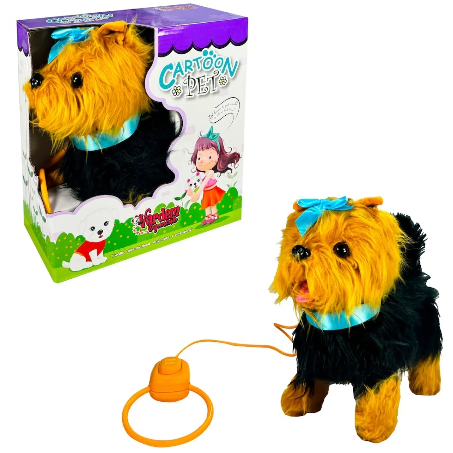Peluş Tasmalı Yürüyen Mavi Fiyonklu Köpek