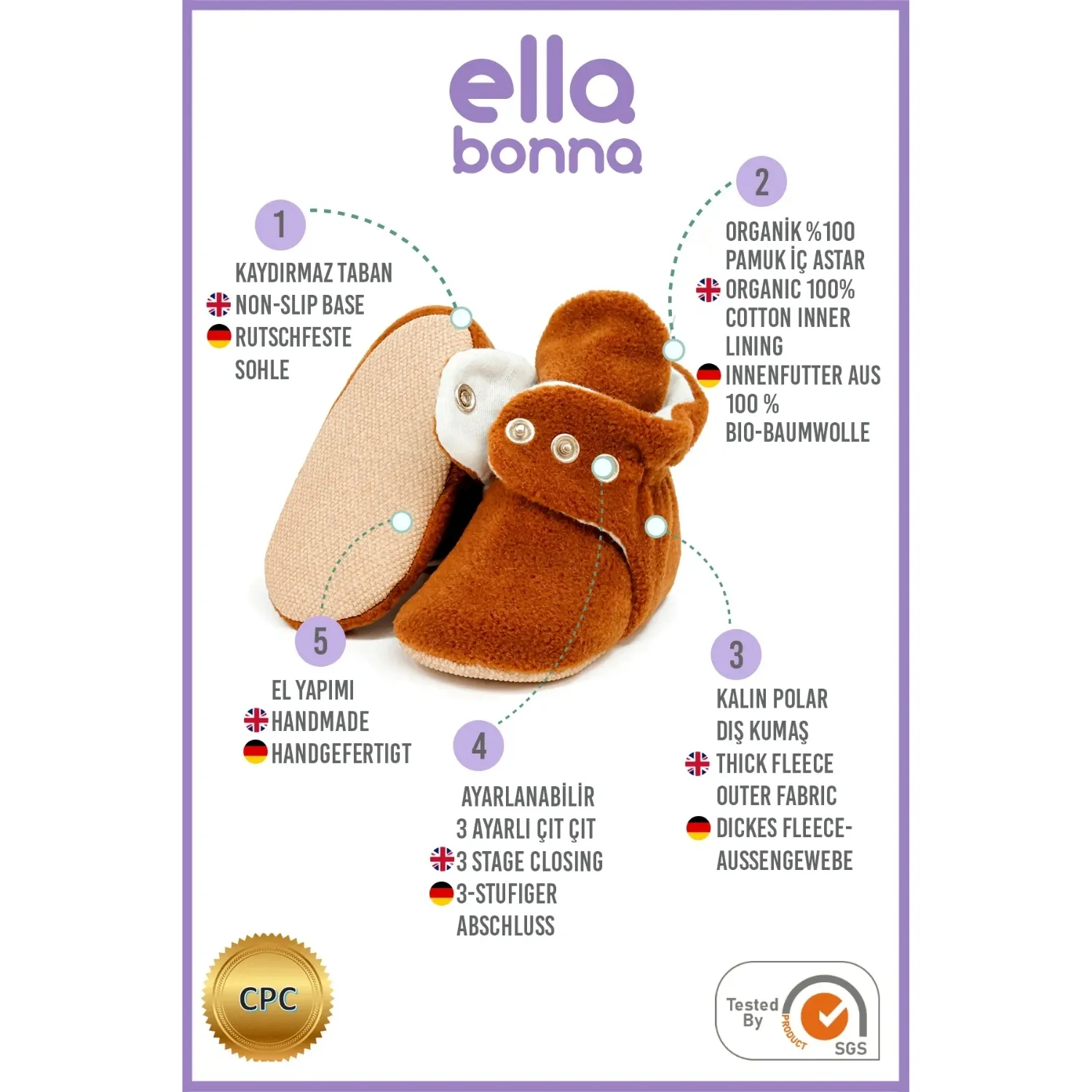 Ella Bonna Ev Terliği Polar Kaydırmaz Taban Taba